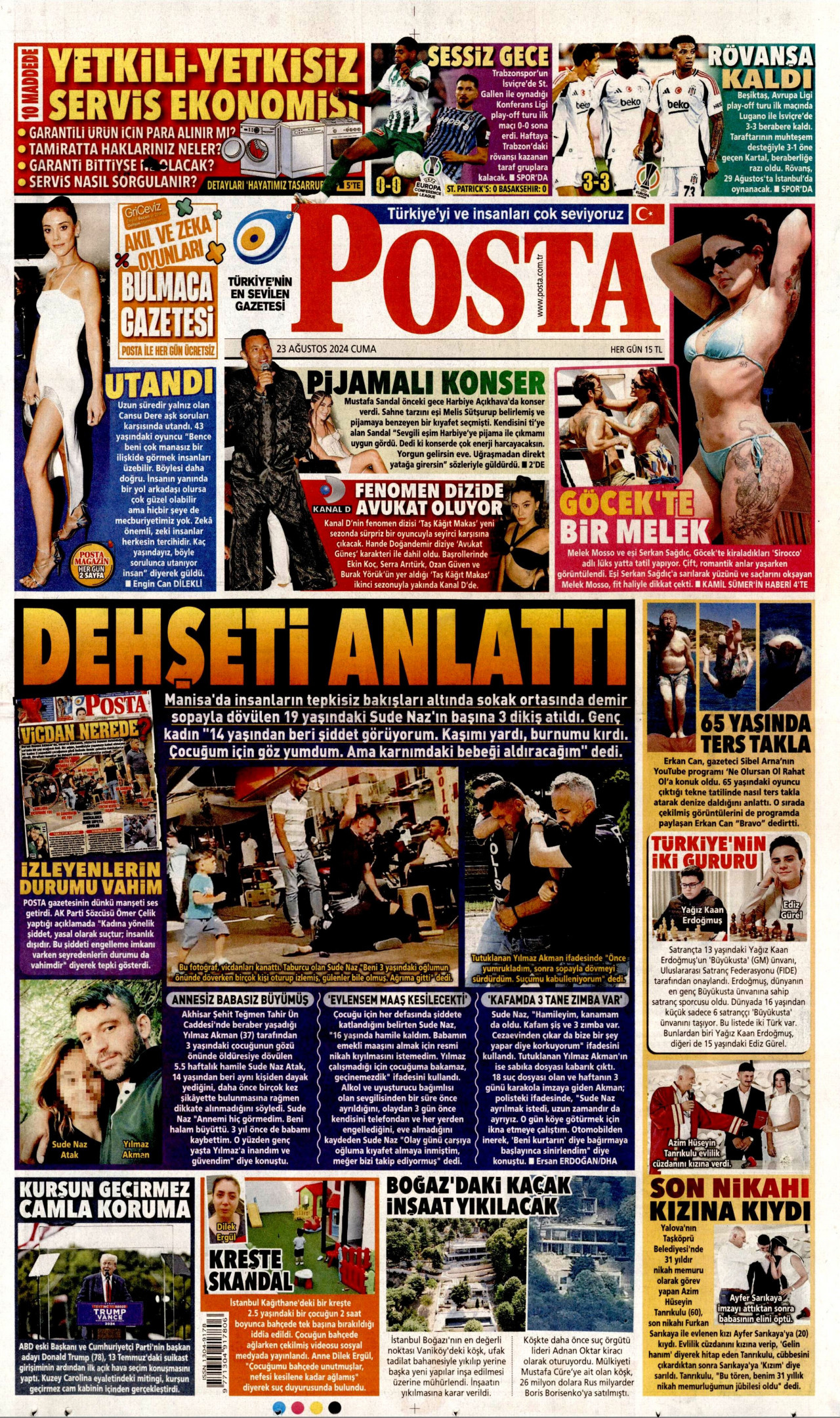 POSTA gazetesinin 23 Ağustos 2024 tarihli birinci sayfası