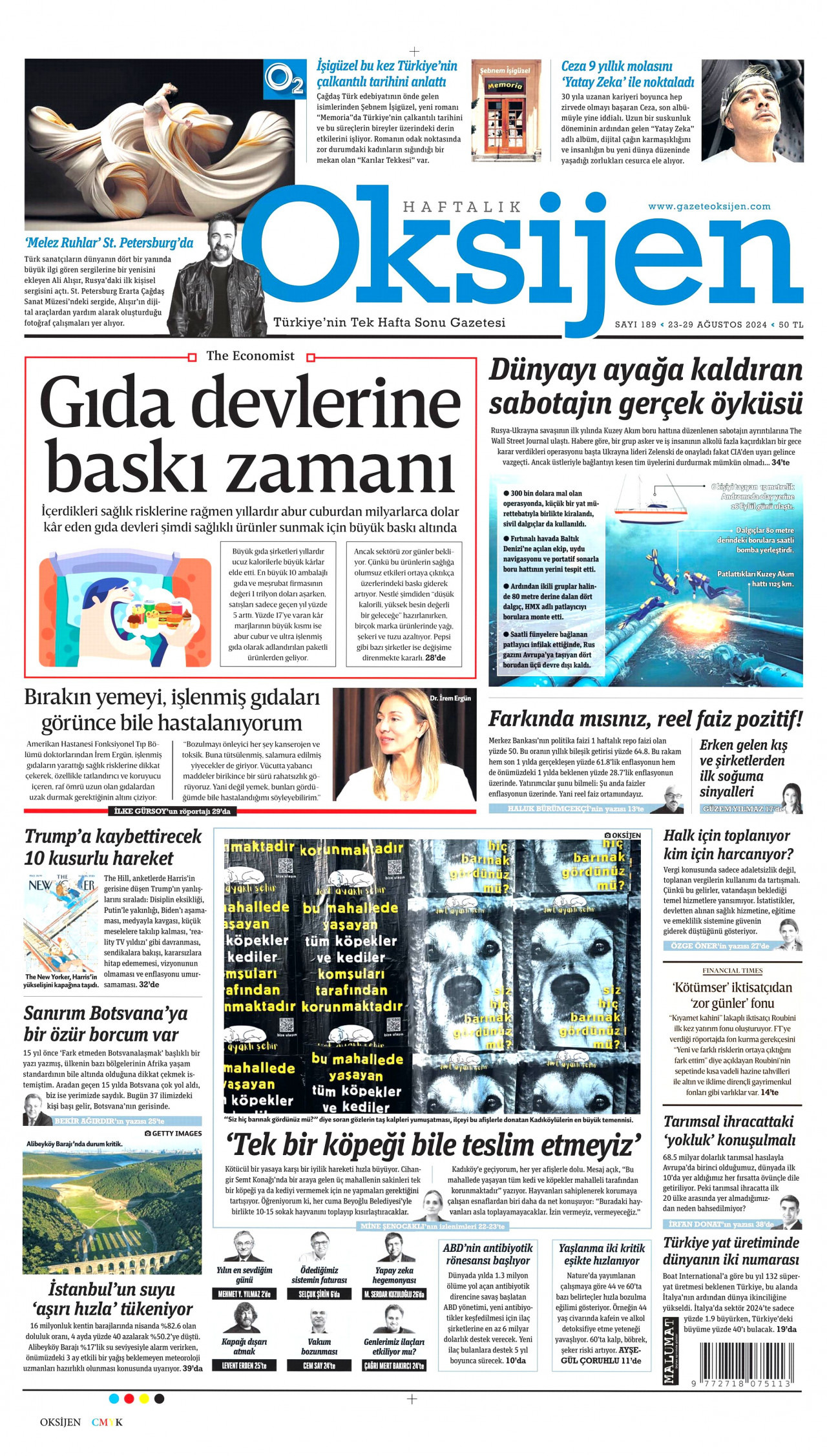 OKSİJEN gazetesinin 23 Ağustos 2024 tarihli birinci sayfası