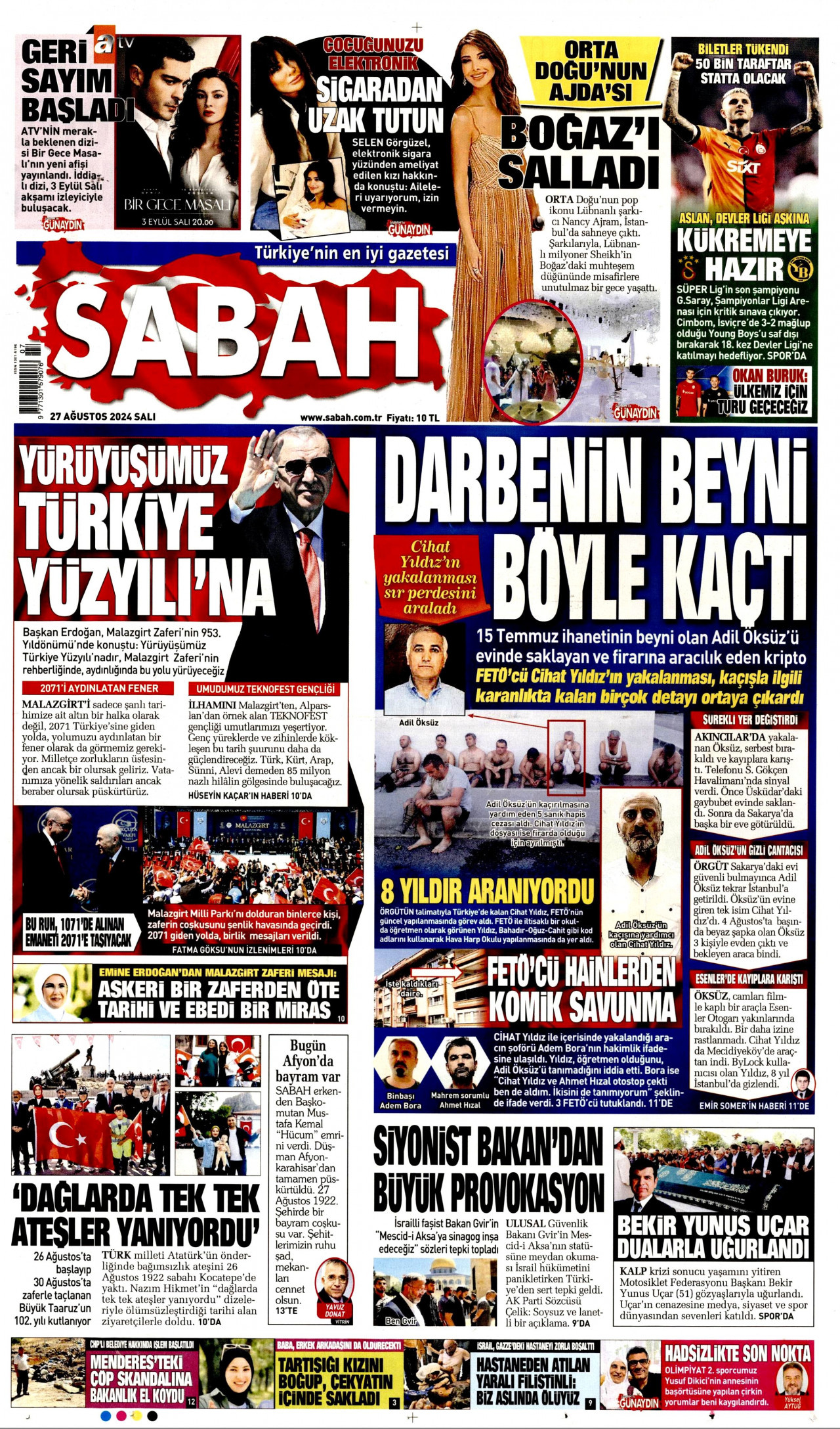 SABAH gazetesinin 27 Ağustos 2024 tarihli birinci sayfası