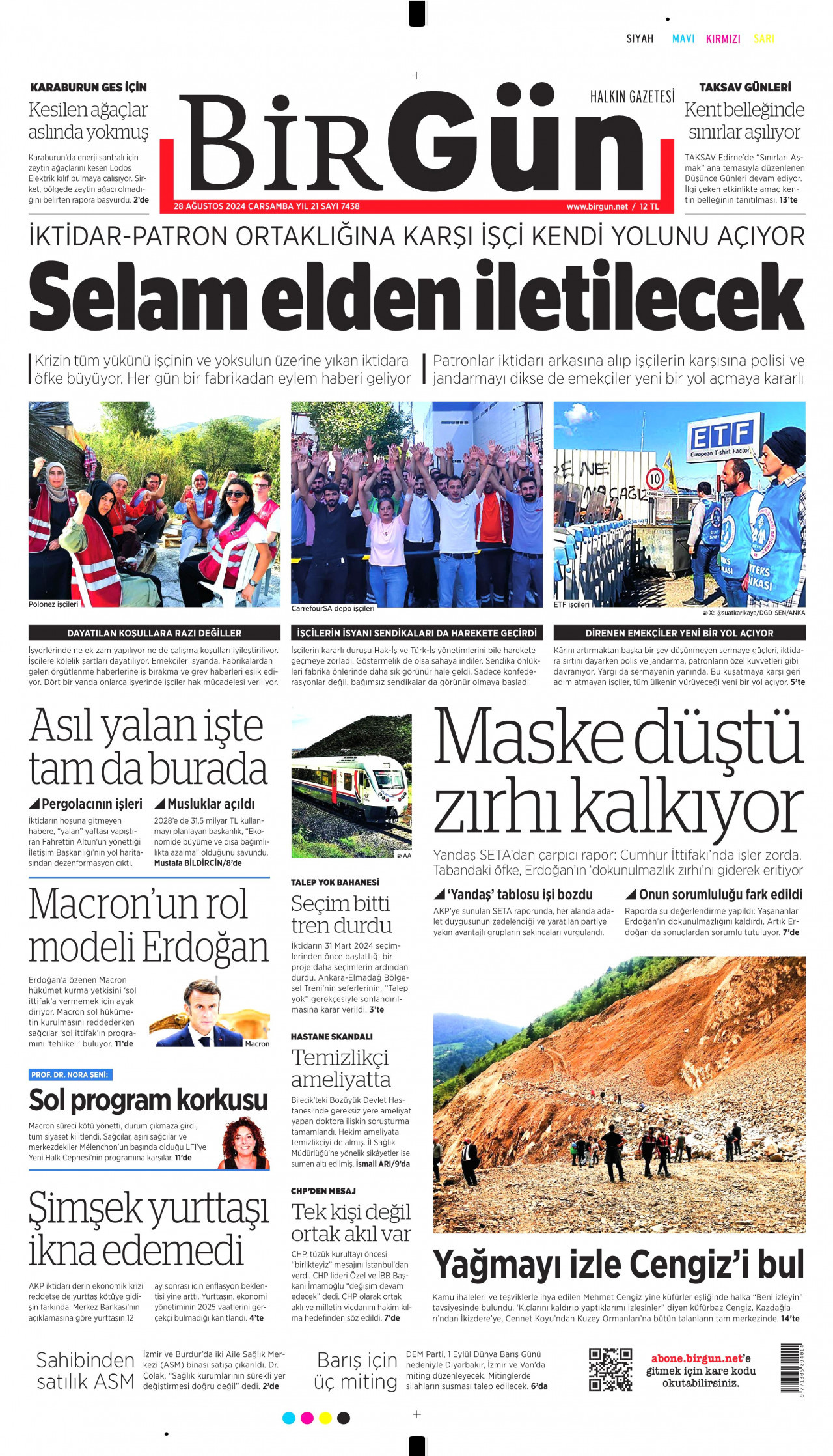 BİRGÜN gazetesinin 28 Ağustos 2024 tarihli birinci sayfası