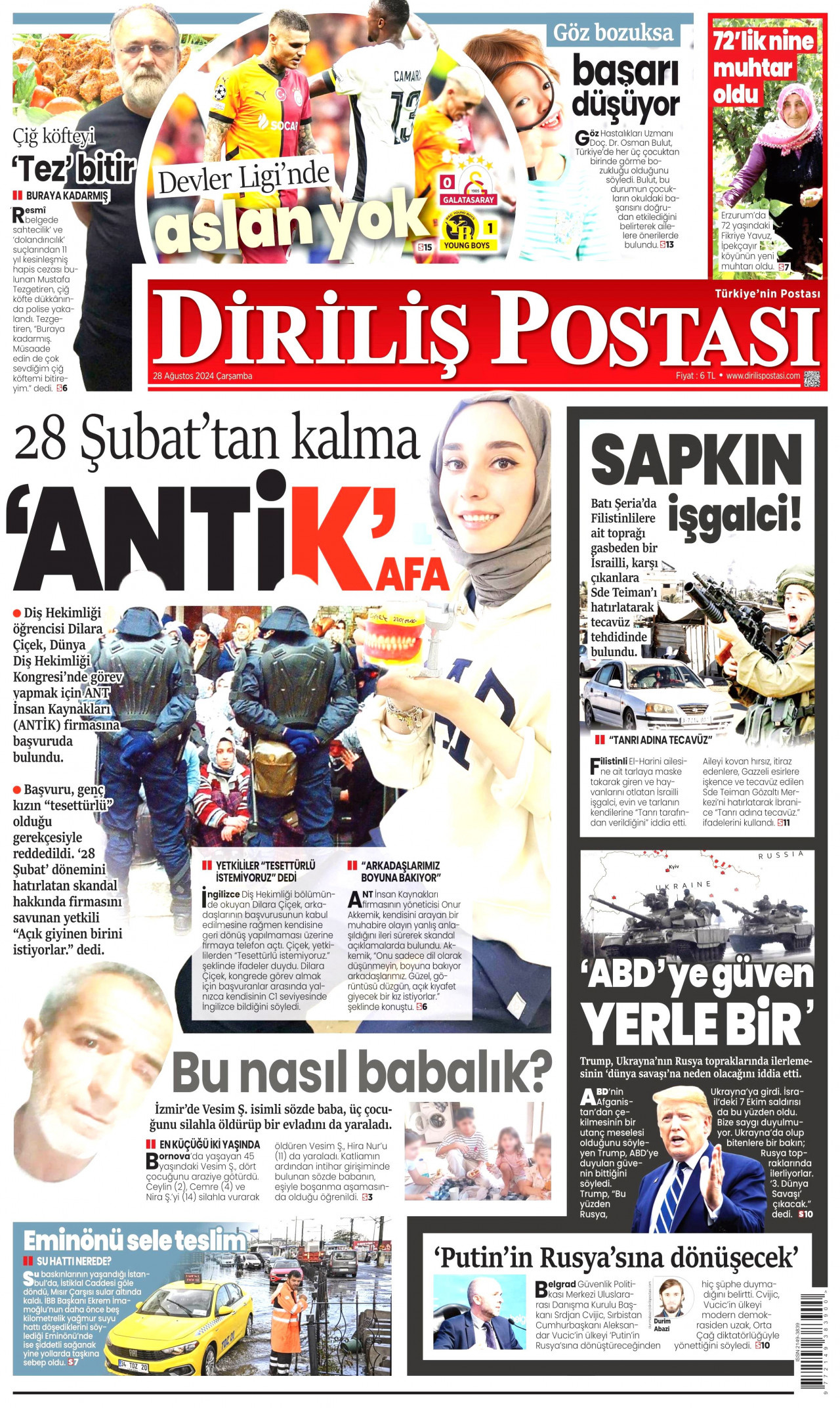 DİRİLİŞ POSTASI gazetesinin 28 Ağustos 2024 tarihli birinci sayfası