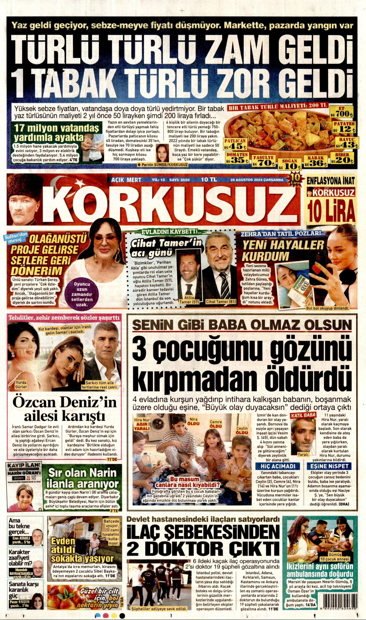 KORKUSUZ gazetesinin 28 Ağustos 2024 tarihli birinci sayfası