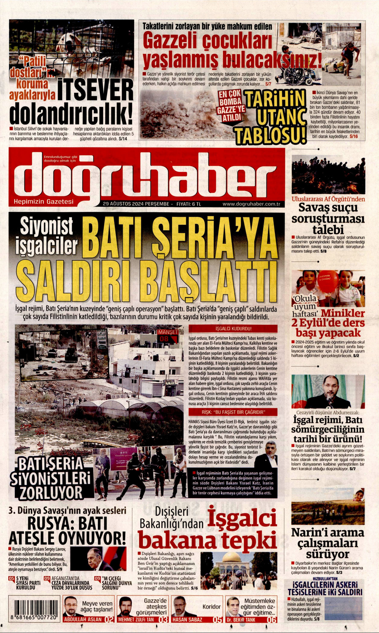 DOĞRU HABER gazetesinin 29 Ağustos 2024 tarihli birinci sayfası