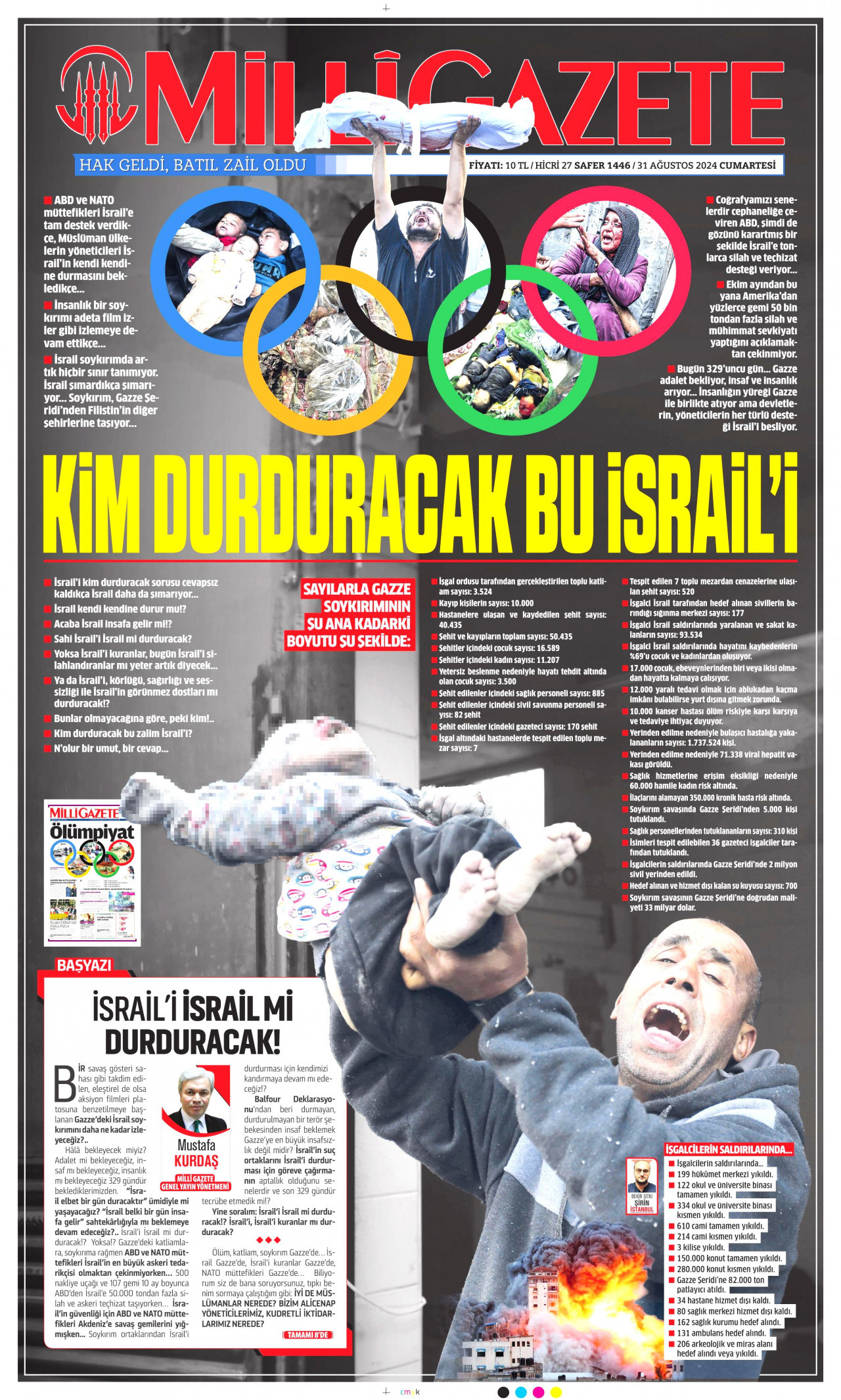 MİLLİ GAZETE gazetesinin 31 Ağustos 2024 tarihli birinci sayfası