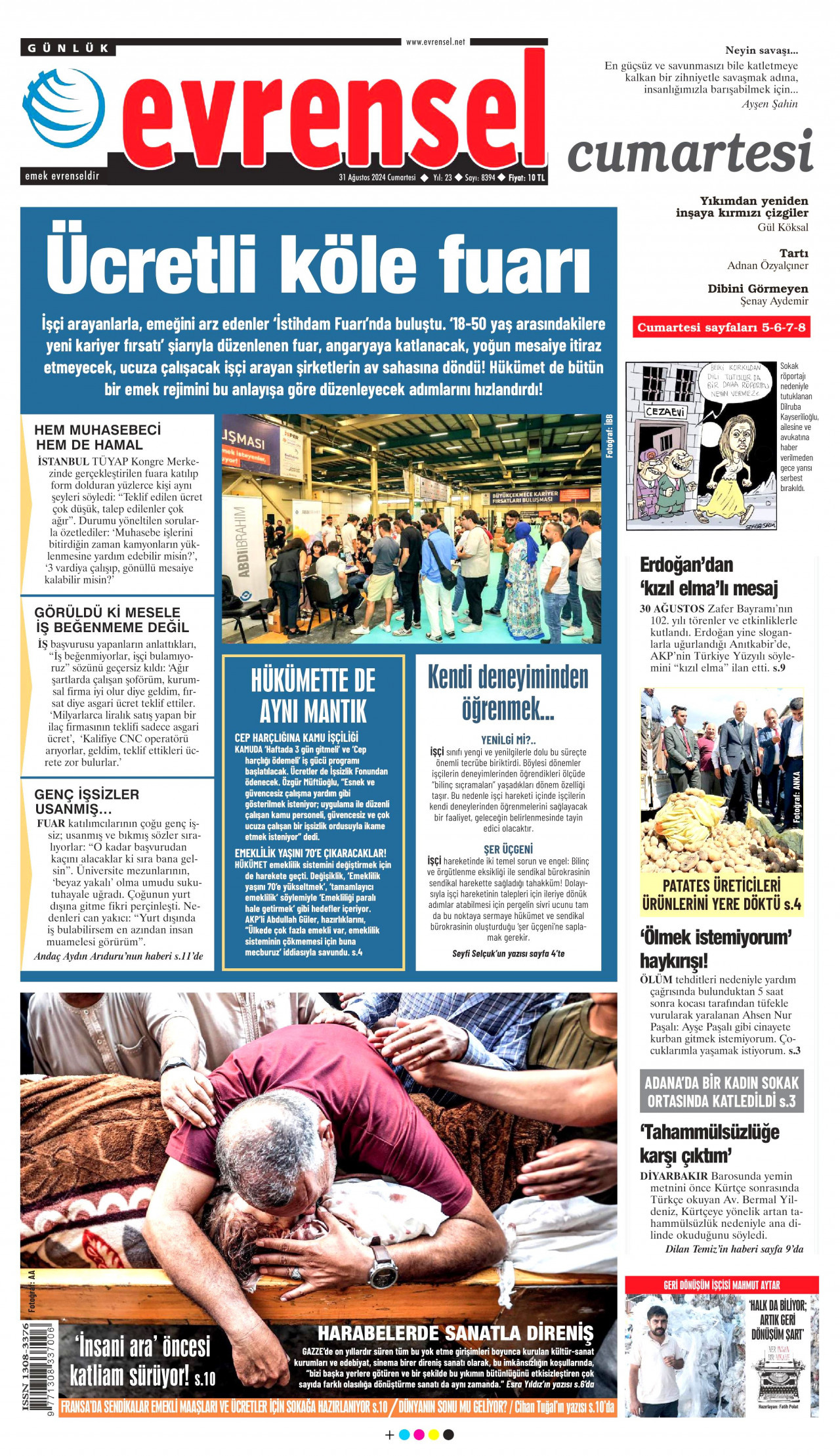 EVRENSEL gazetesinin 31 Ağustos 2024 tarihli birinci sayfası
