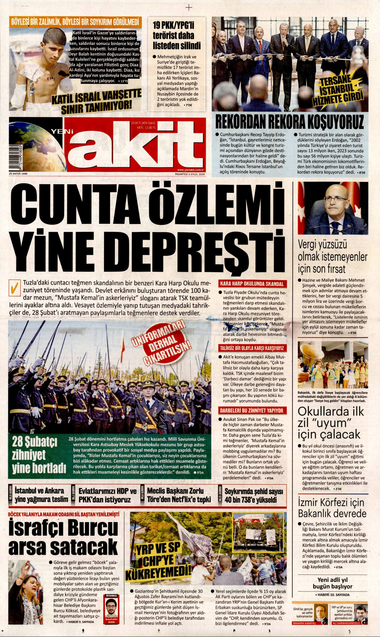 YENİ AKİT gazetesinin 2 Eylül 2024 tarihli birinci sayfası