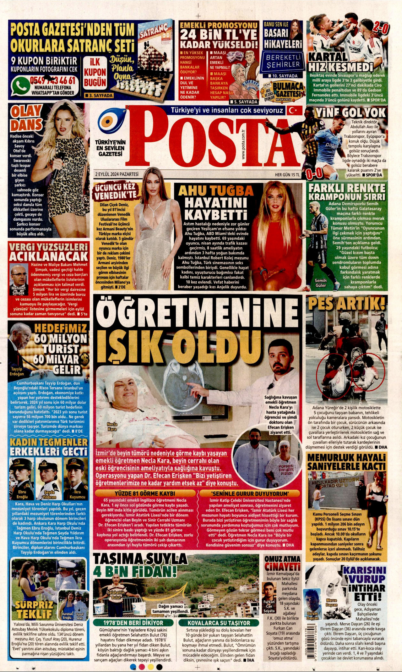 POSTA gazetesinin 2 Eylül 2024 tarihli birinci sayfası