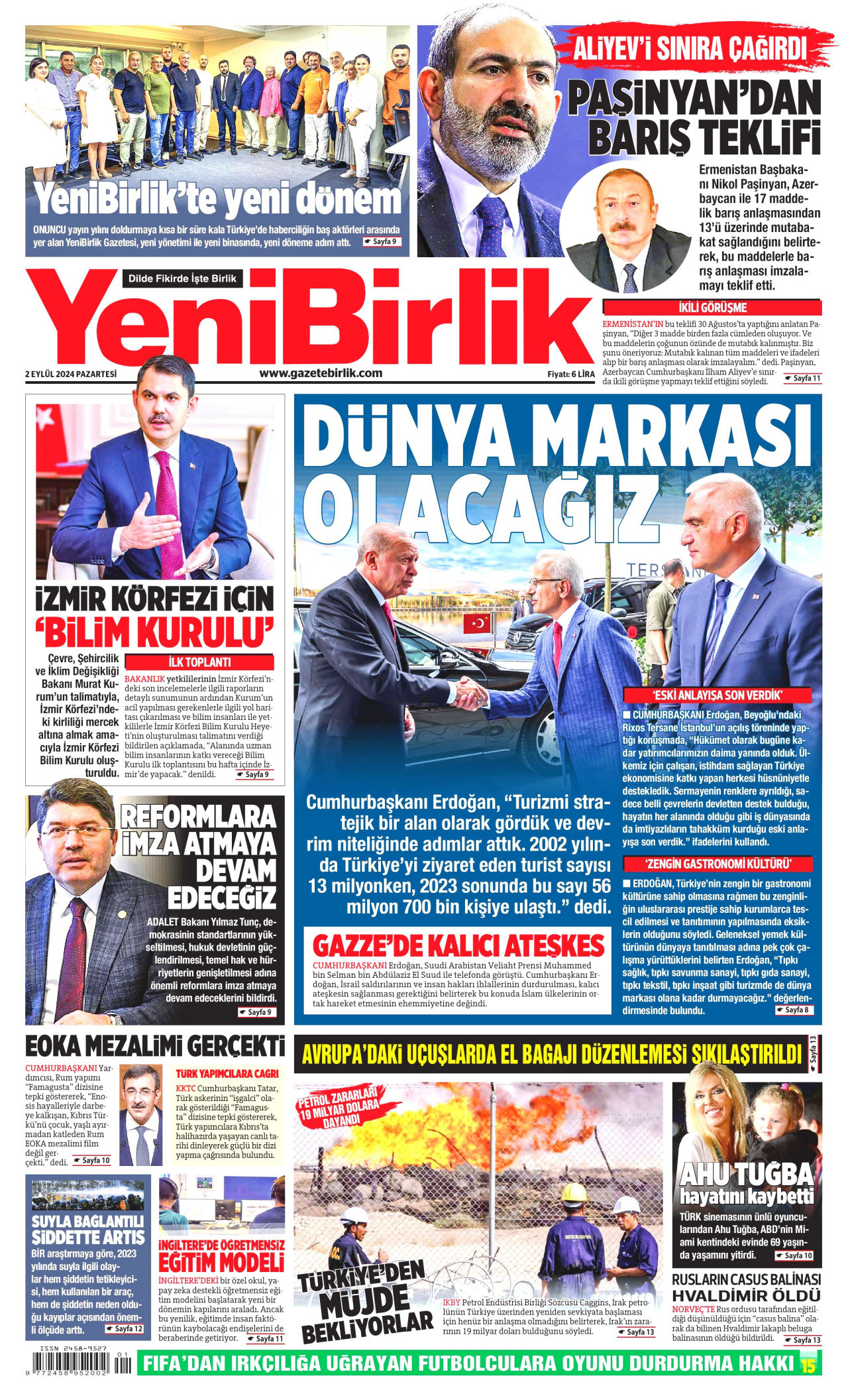 YENİBİRLİK gazetesinin 2 Eylül 2024 tarihli birinci sayfası