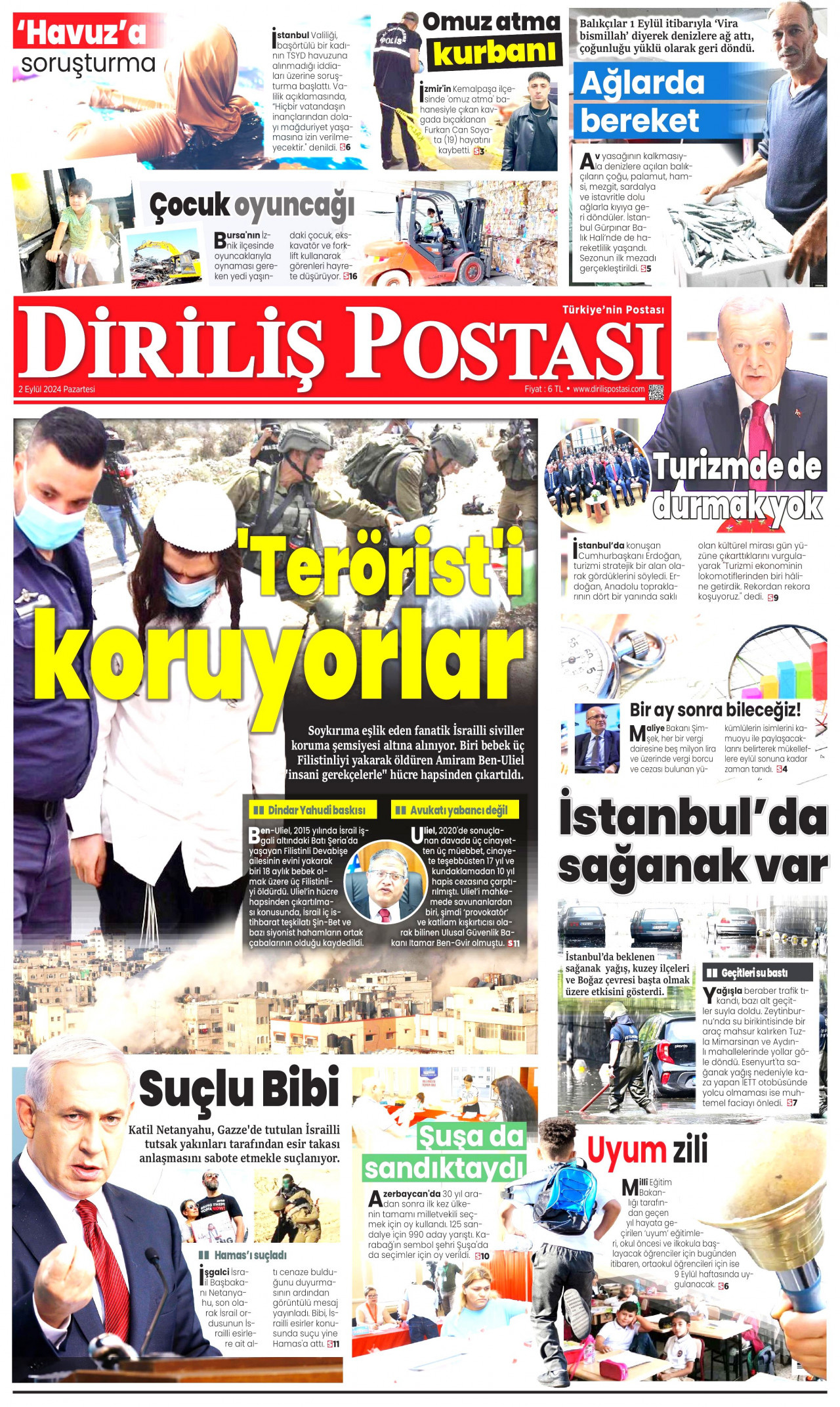 DİRİLİŞ POSTASI gazetesinin 2 Eylül 2024 tarihli birinci sayfası