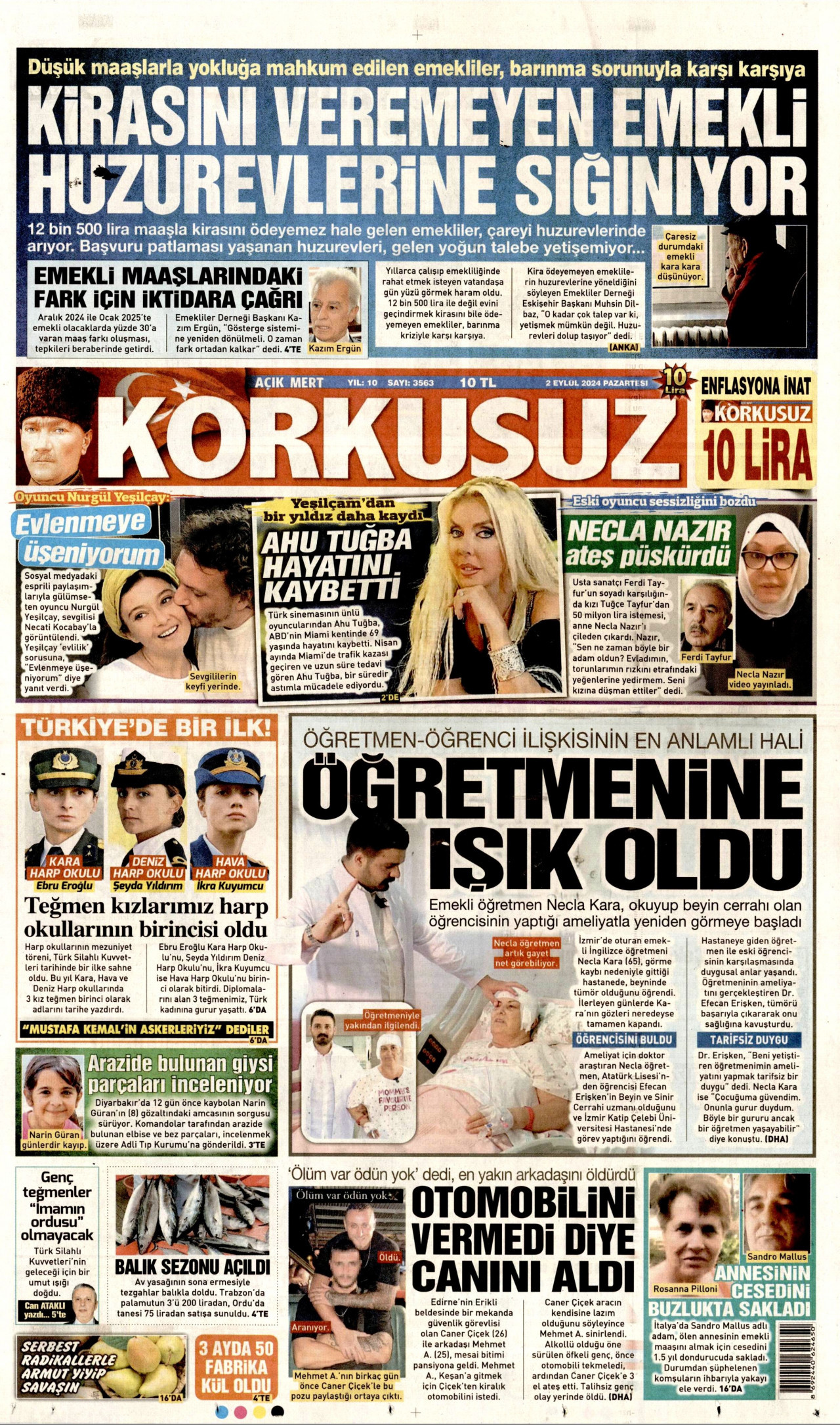KORKUSUZ gazetesinin 2 Eylül 2024 tarihli birinci sayfası