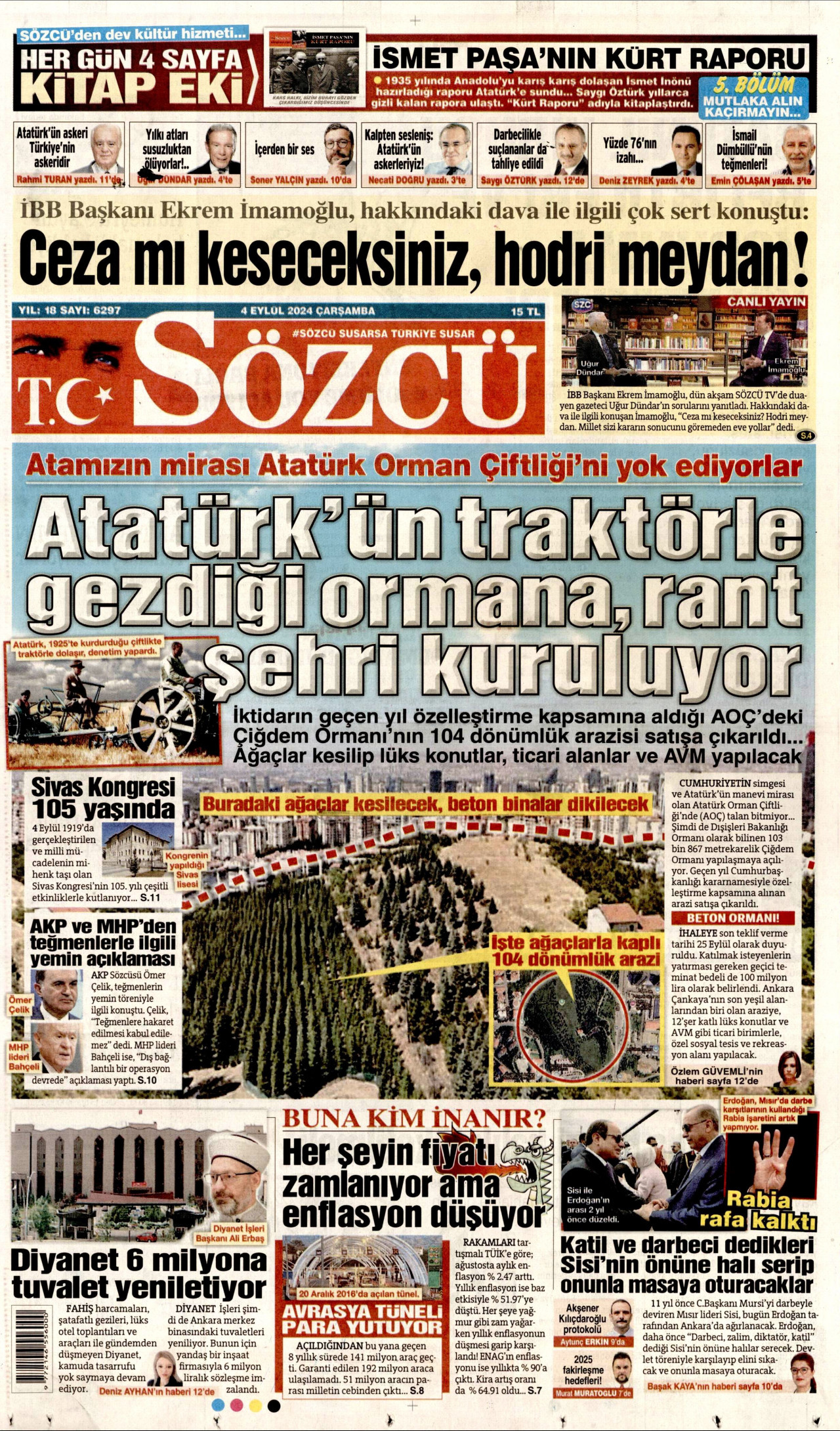 SÖZCÜ gazetesinin 4 Eylül 2024 tarihli birinci sayfası