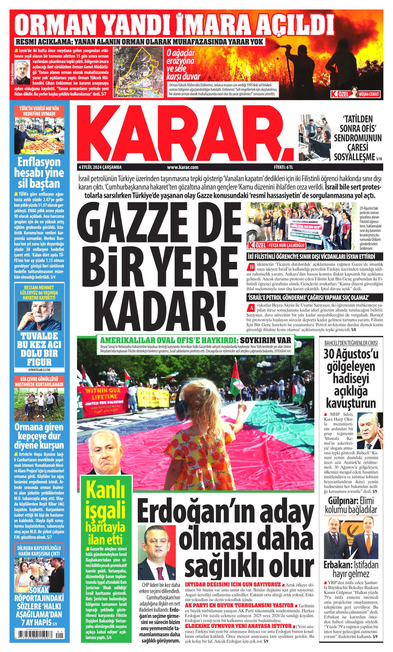 KARAR gazetesinin 4 Eylül 2024 tarihli birinci sayfası