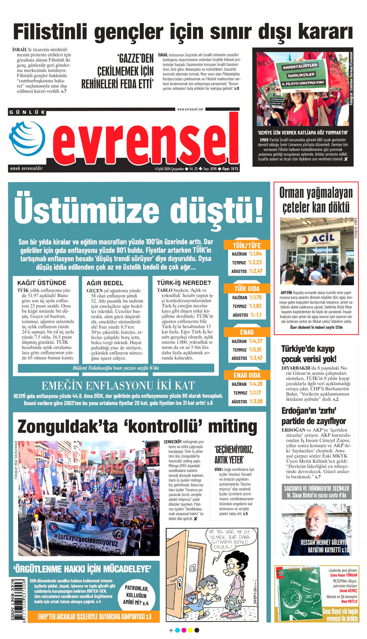 EVRENSEL gazetesinin 4 Eylül 2024 tarihli birinci sayfası
