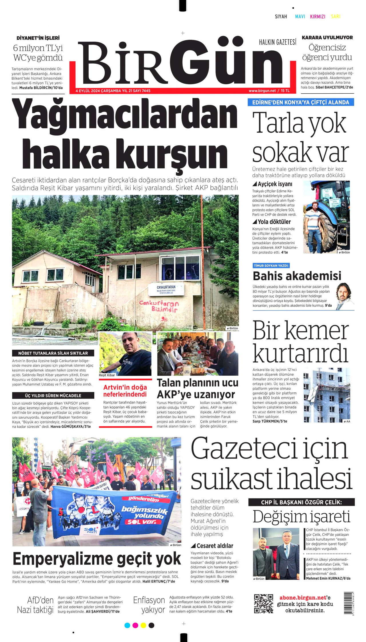 BİRGÜN gazetesinin 4 Eylül 2024 tarihli birinci sayfası