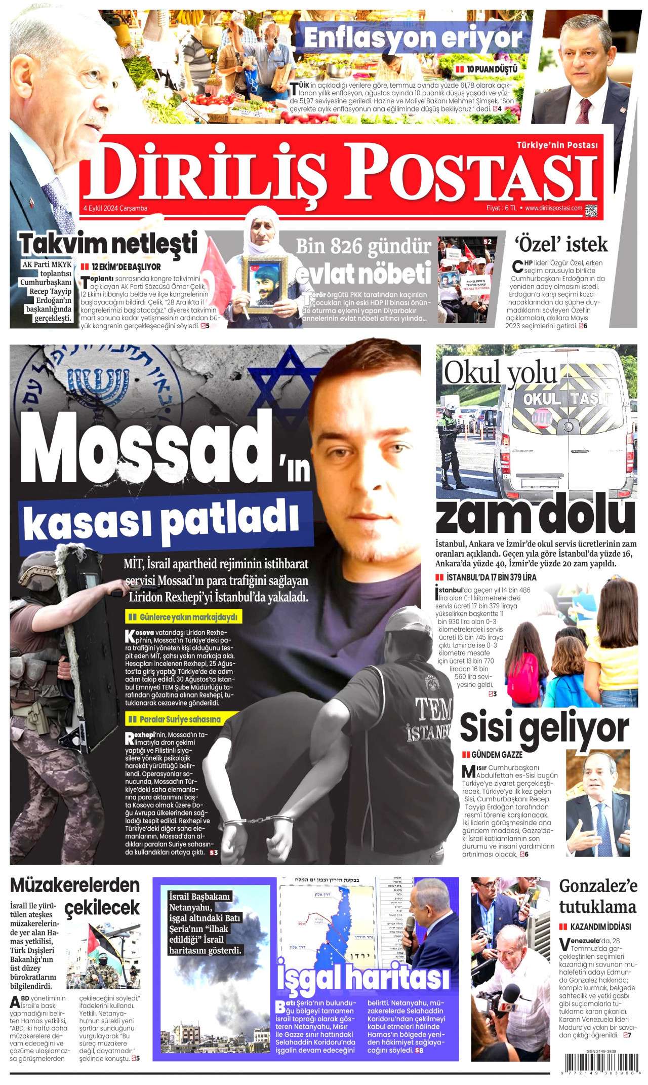 DİRİLİŞ POSTASI gazetesinin 4 Eylül 2024 tarihli birinci sayfası