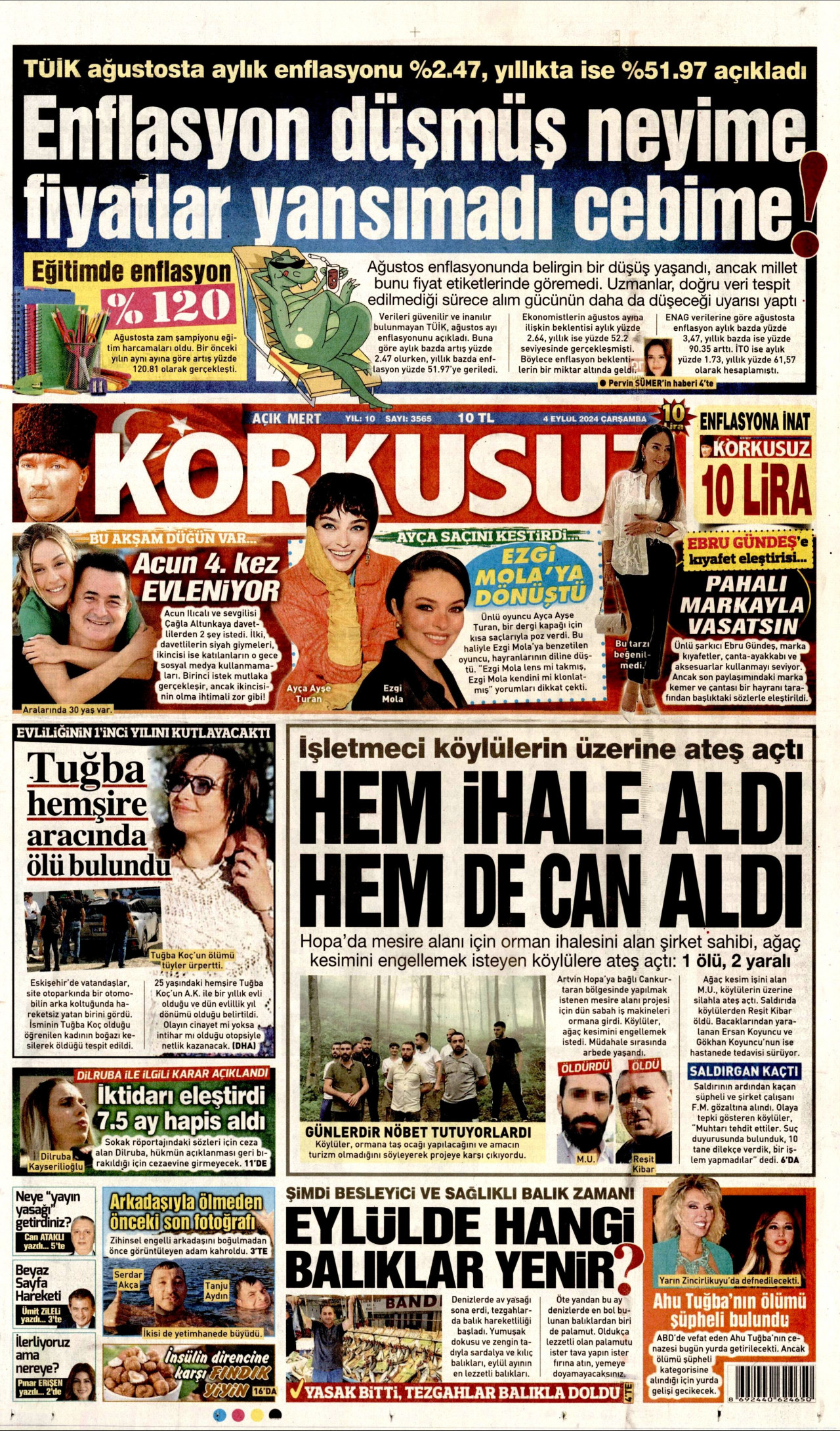 KORKUSUZ gazetesinin 4 Eylül 2024 tarihli birinci sayfası