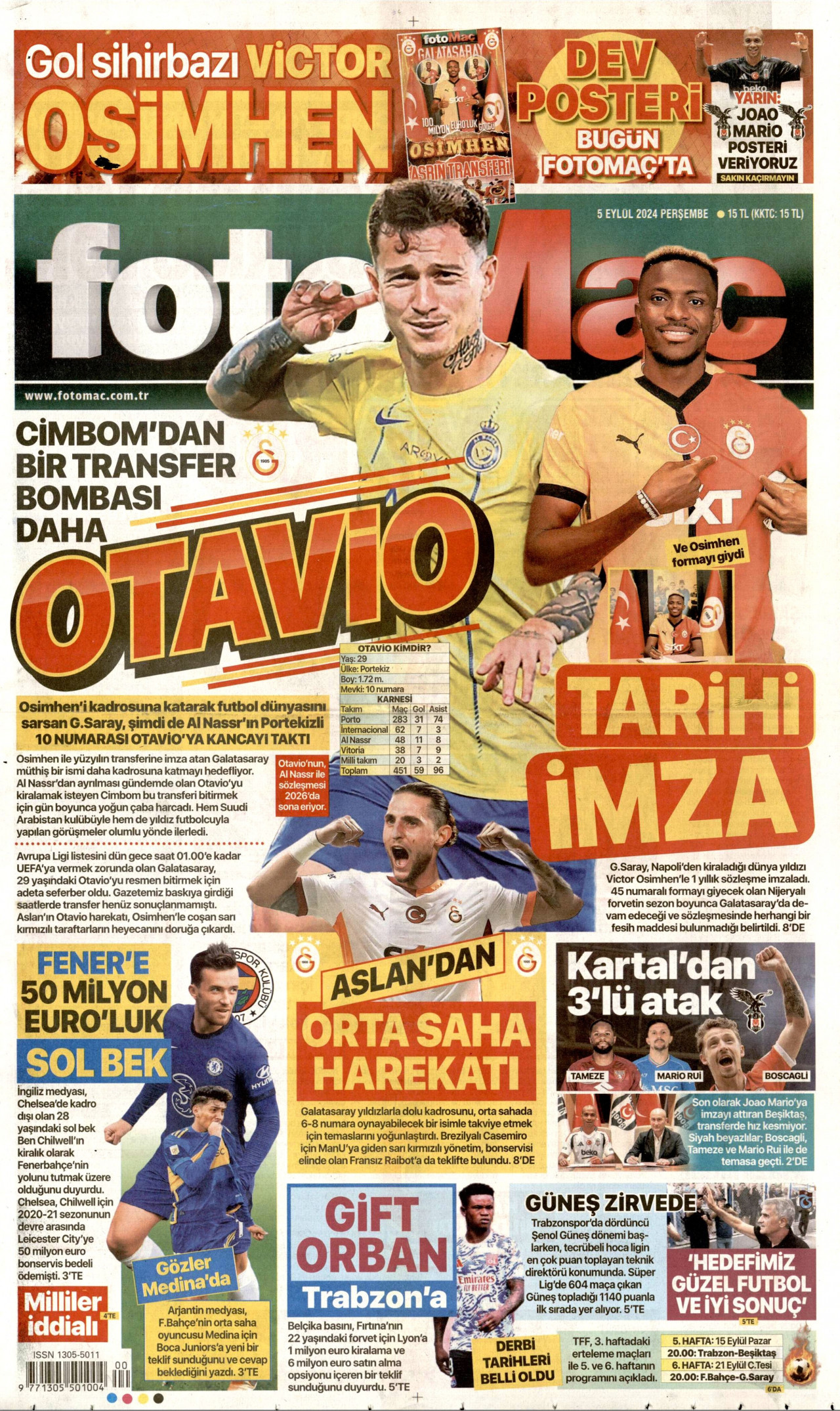 FOTOMAÇ gazetesinin 5 Eylül 2024 tarihli birinci sayfası
