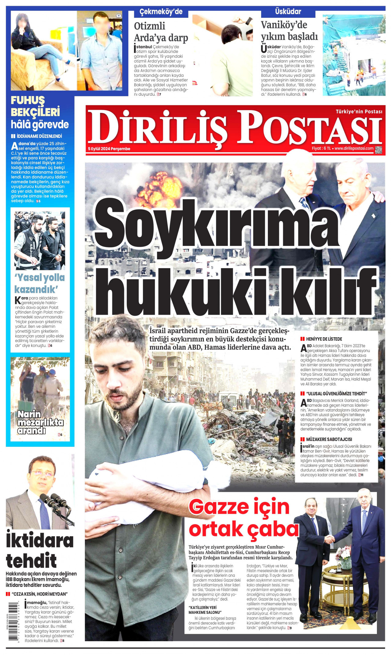 DİRİLİŞ POSTASI gazetesinin 5 Eylül 2024 tarihli birinci sayfası