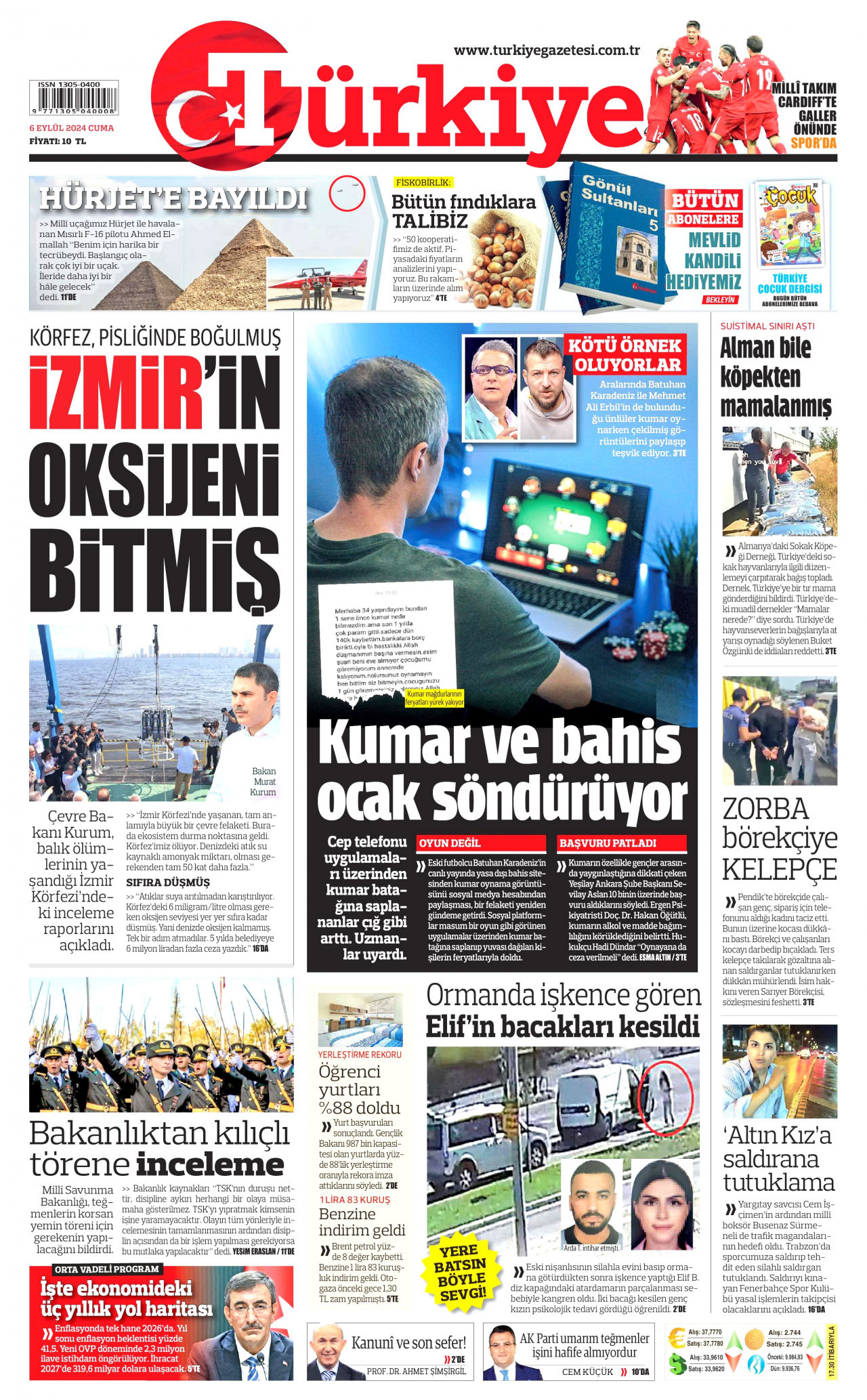 TÜRKİYE GAZETESİ gazetesinin 6 Eylül 2024 tarihli birinci sayfası