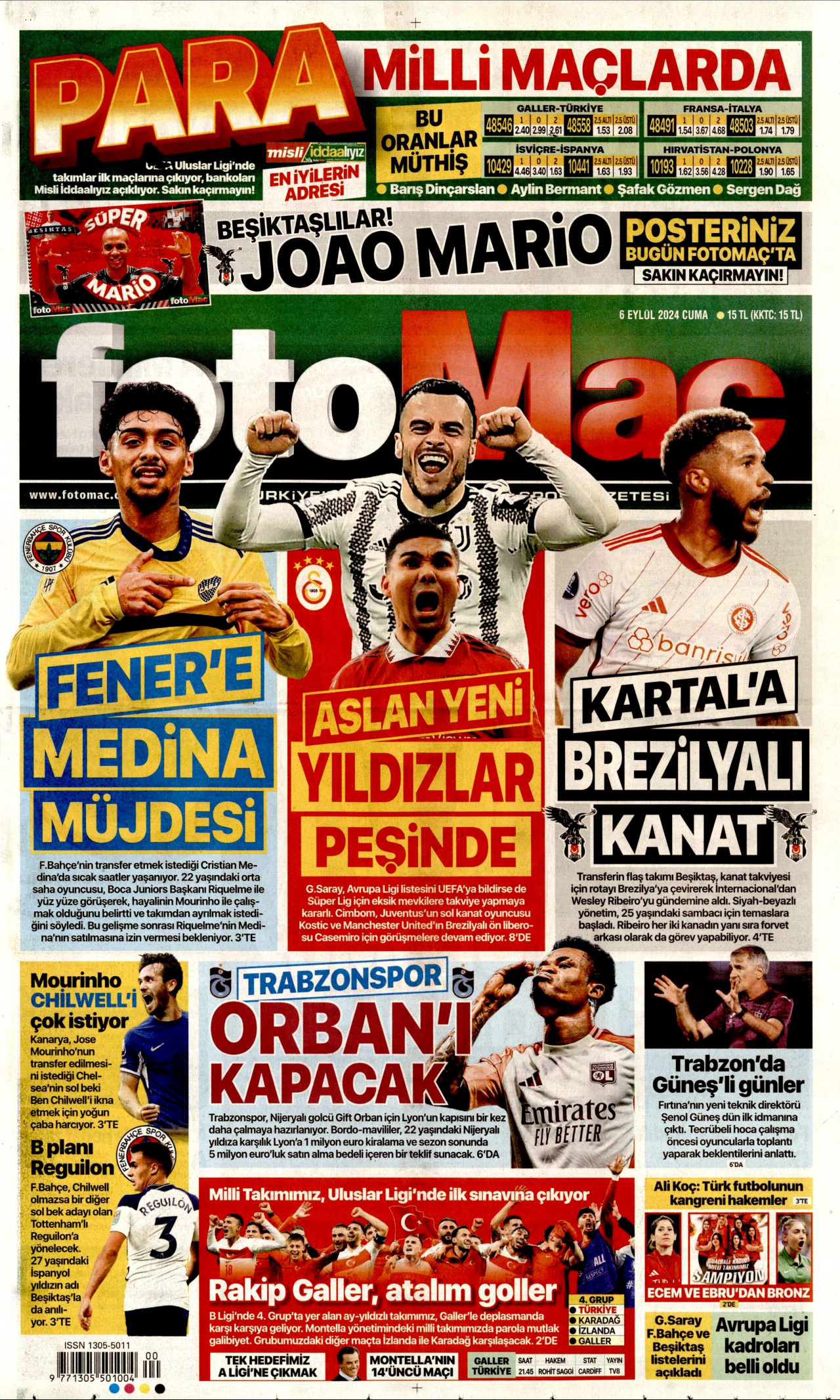 FOTOMAÇ gazetesinin 6 Eylül 2024 tarihli birinci sayfası