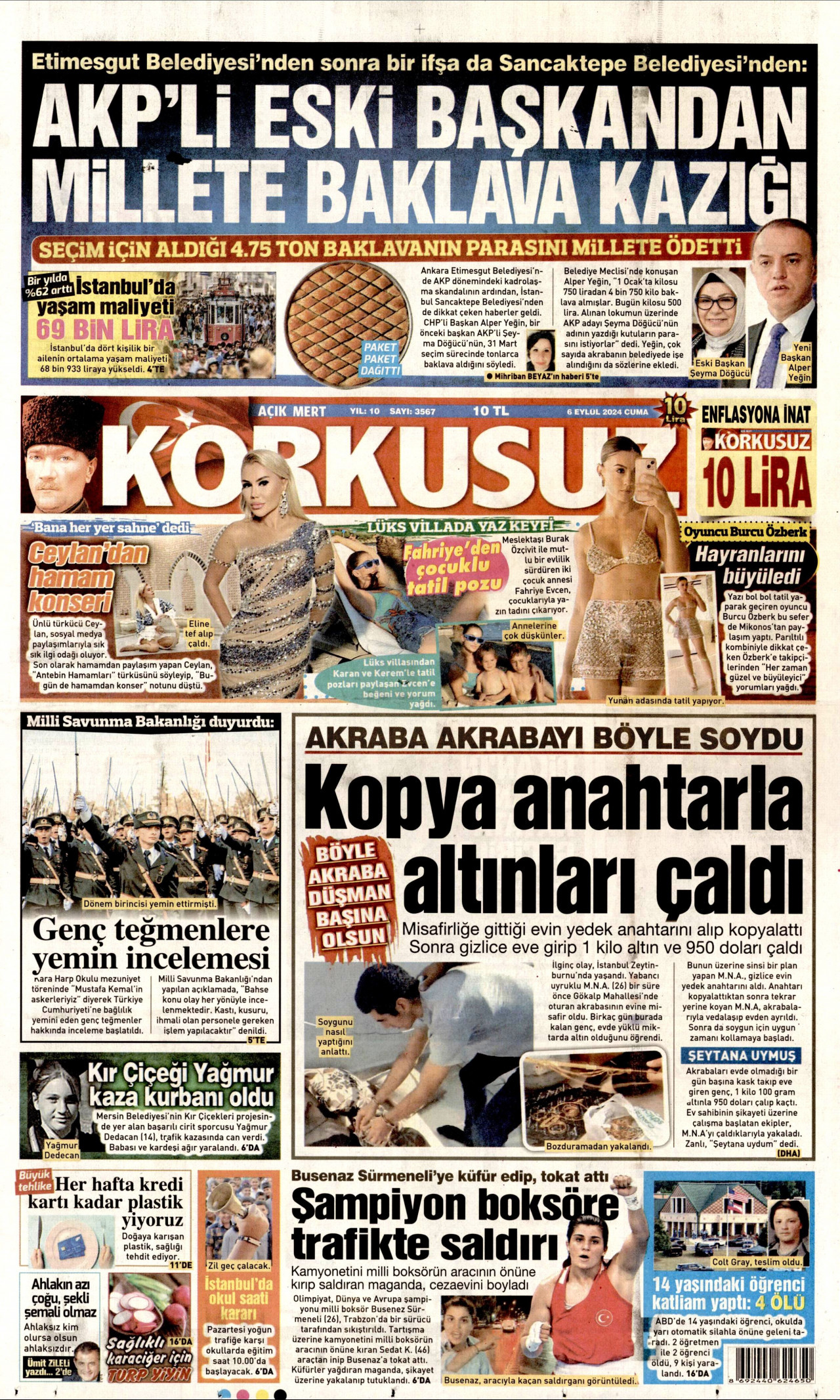 KORKUSUZ gazetesinin 6 Eylül 2024 tarihli birinci sayfası