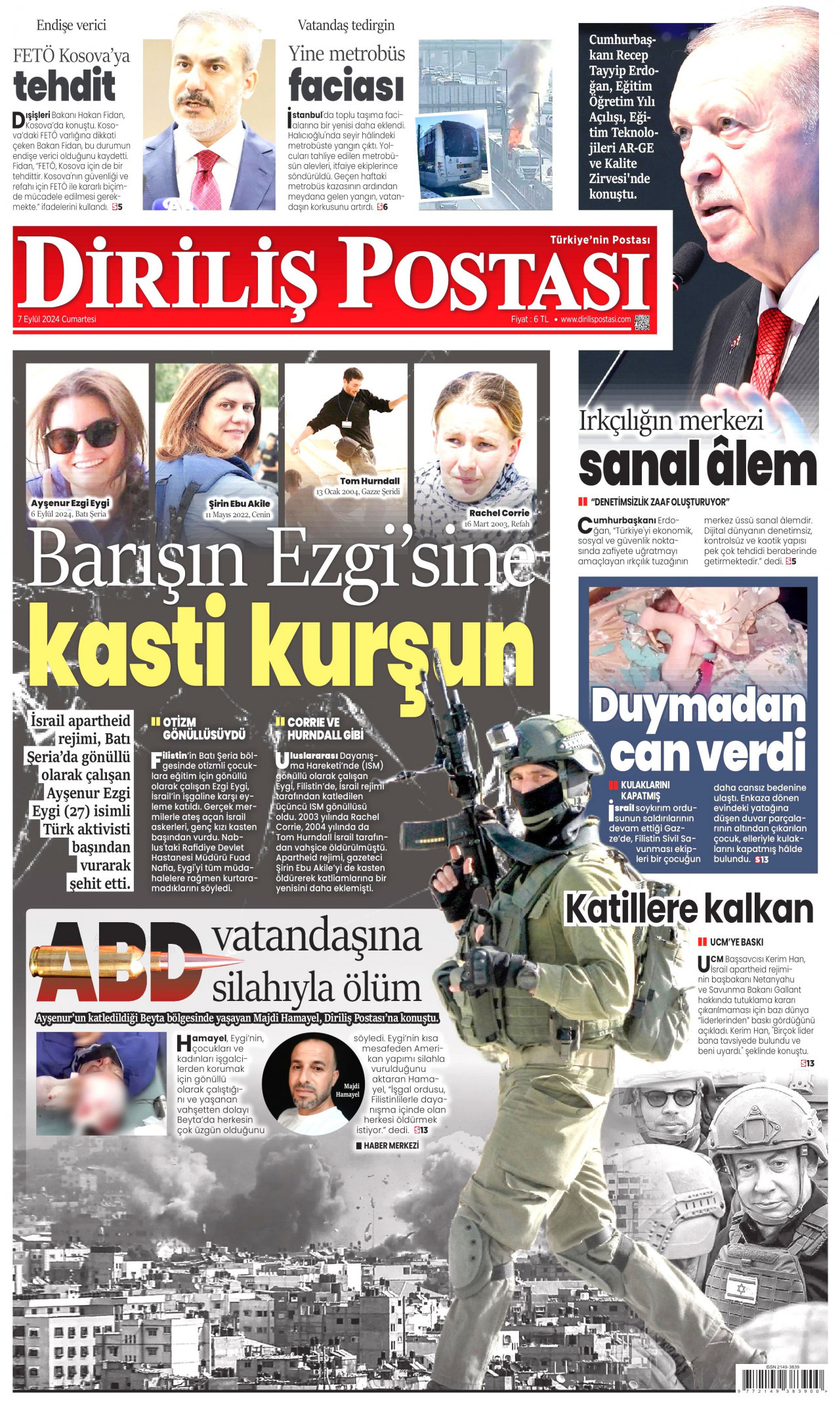 DİRİLİŞ POSTASI gazetesinin 7 Eylül 2024 tarihli birinci sayfası