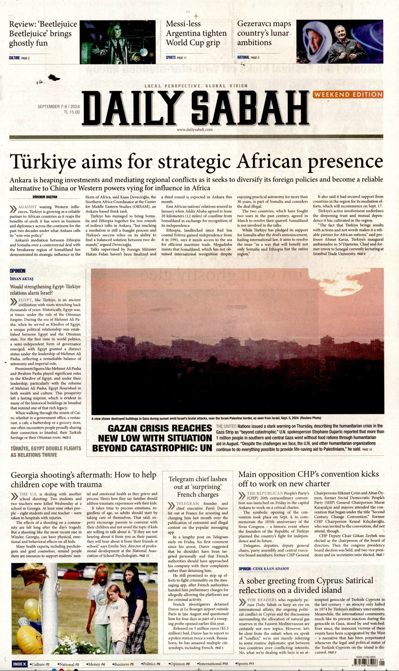 DAİLY SABAH gazetesinin 7 Eylül 2024 tarihli birinci sayfası