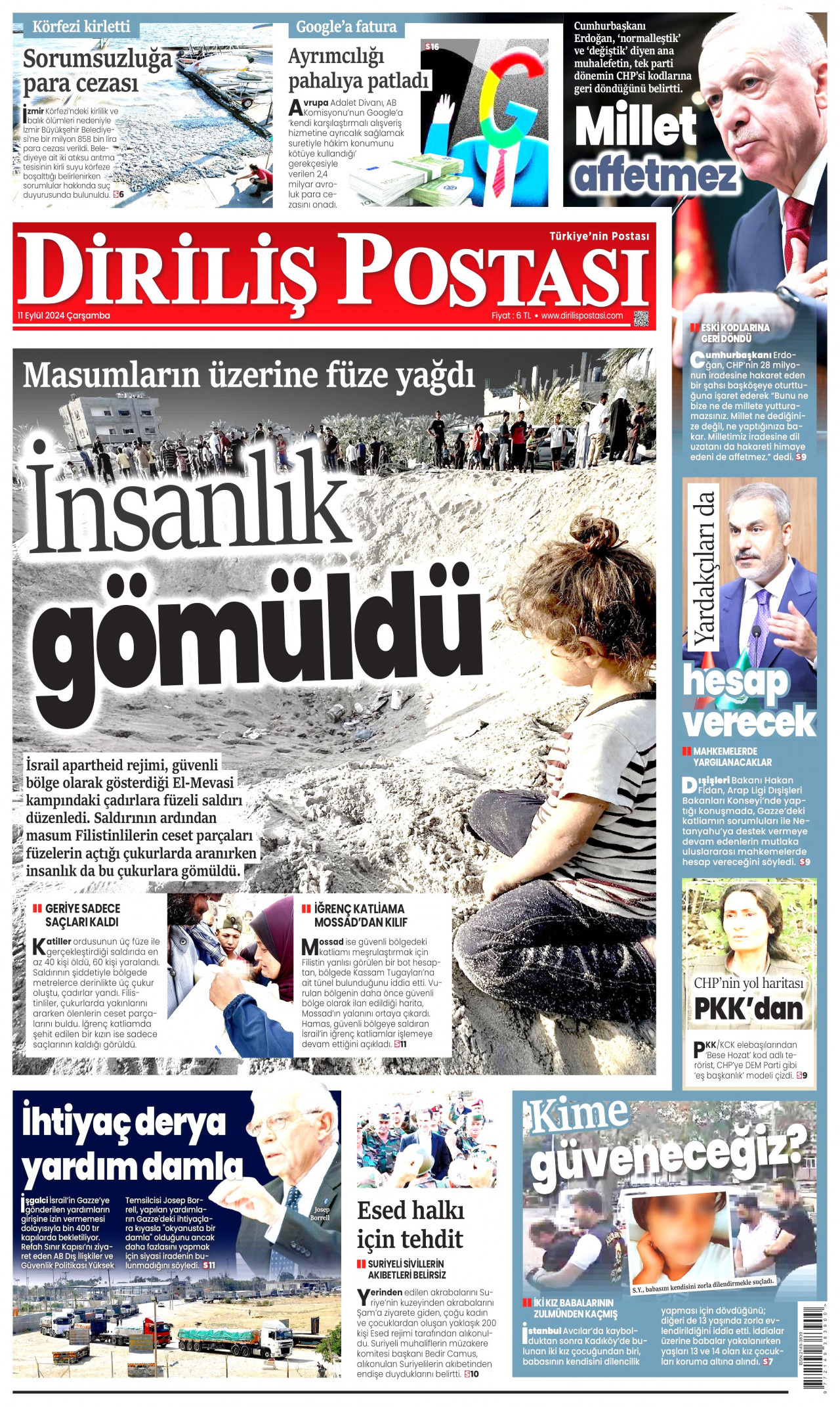 DİRİLİŞ POSTASI gazetesinin 11 Eylül 2024 tarihli birinci sayfası