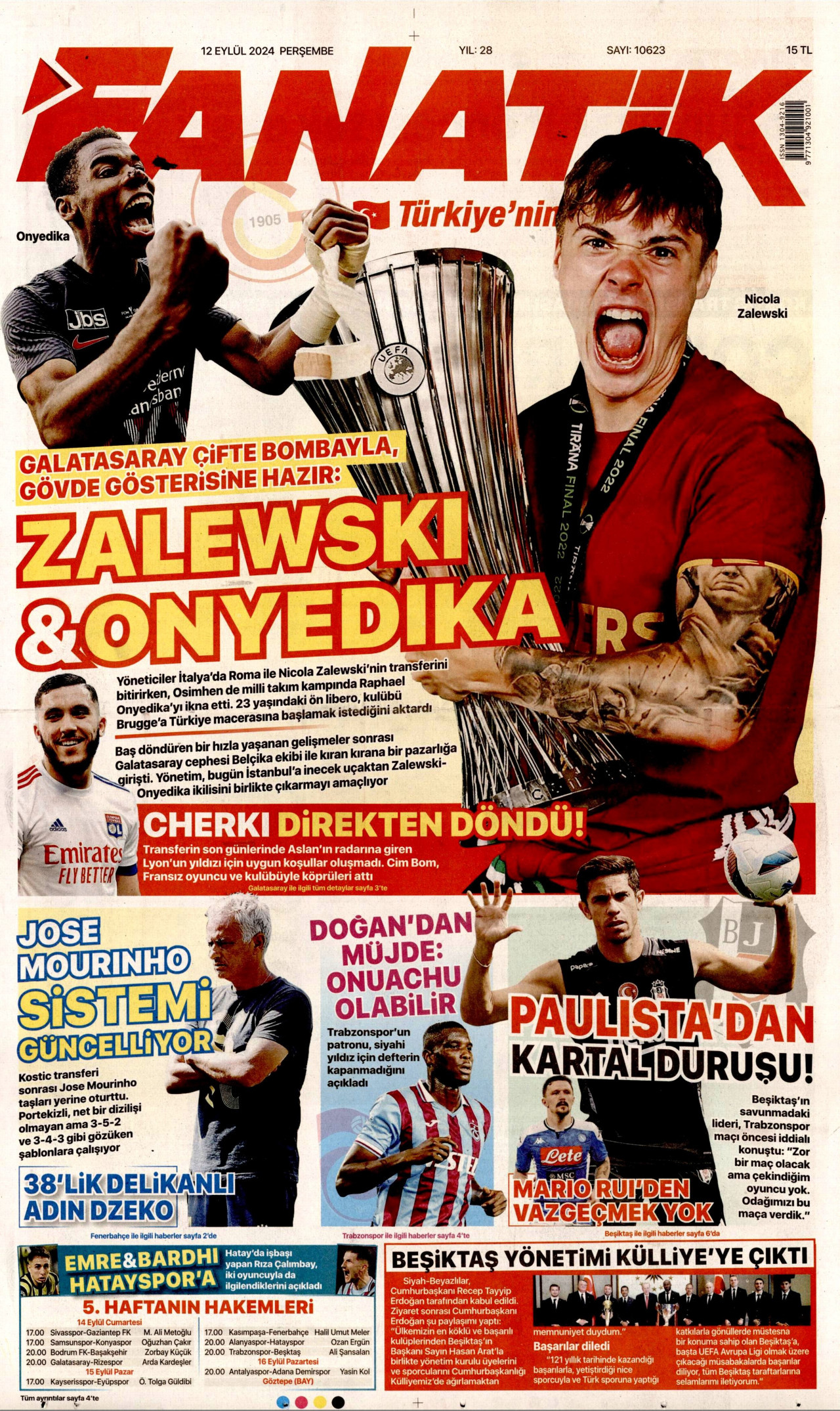 FANATİK gazetesinin 12 Eylül 2024 tarihli birinci sayfası