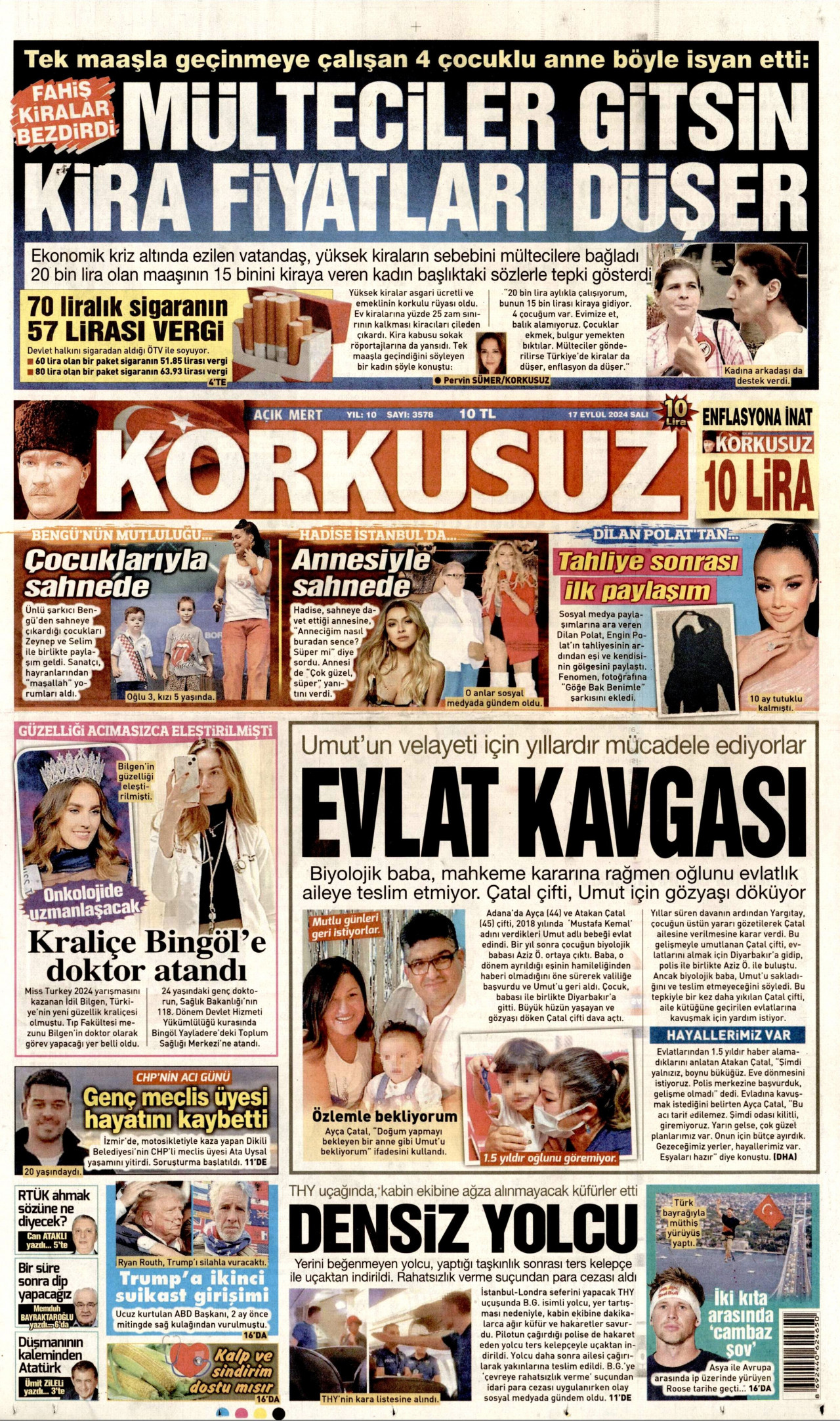 KORKUSUZ gazetesinin 17 Eylül 2024 tarihli birinci sayfası