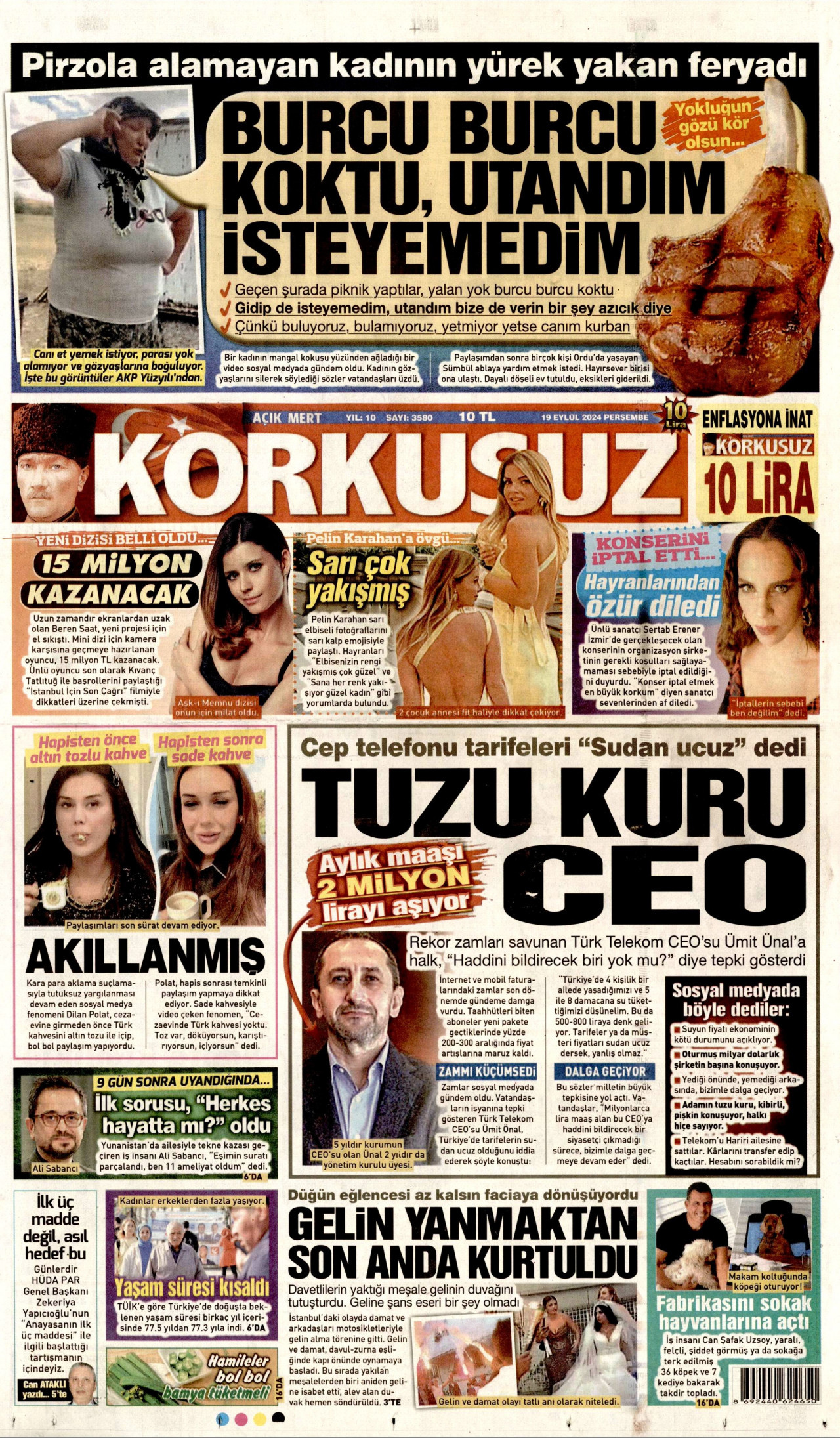 KORKUSUZ gazetesinin 19 Eylül 2024 tarihli birinci sayfası