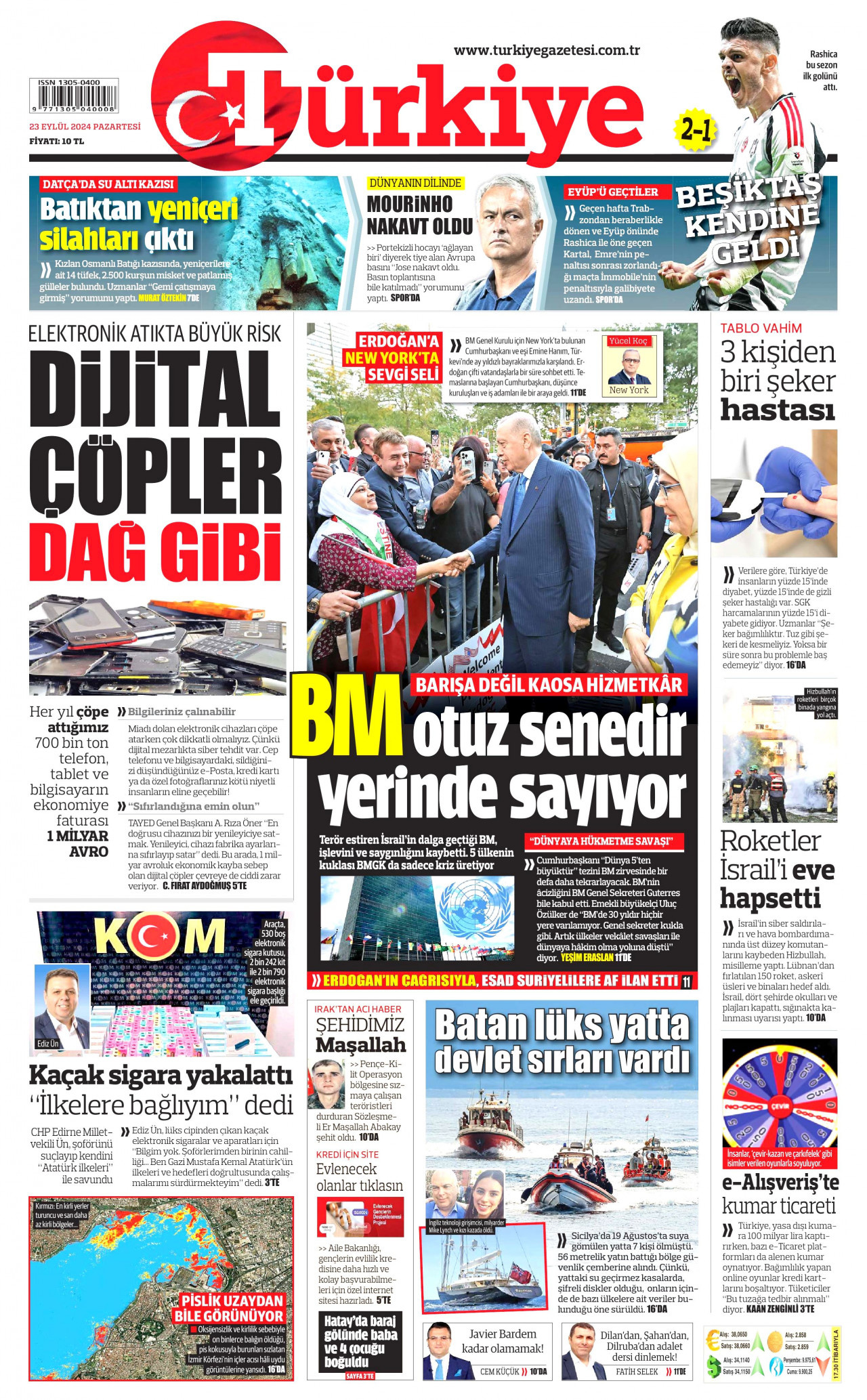 TÜRKİYE GAZETESİ gazetesinin 23 Eylül 2024 tarihli birinci sayfası