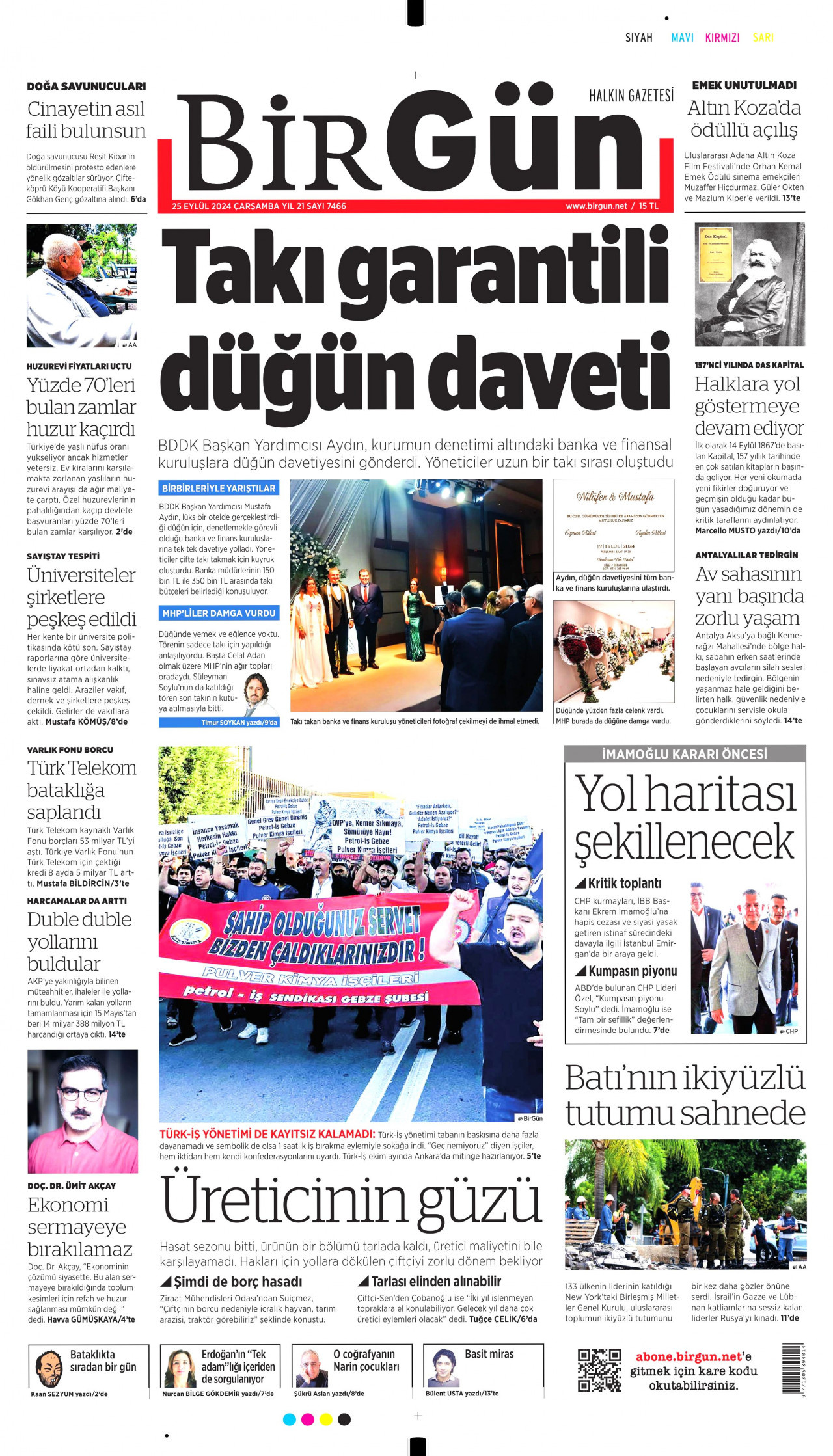 BİRGÜN gazetesinin 25 Eylül 2024 tarihli birinci sayfası