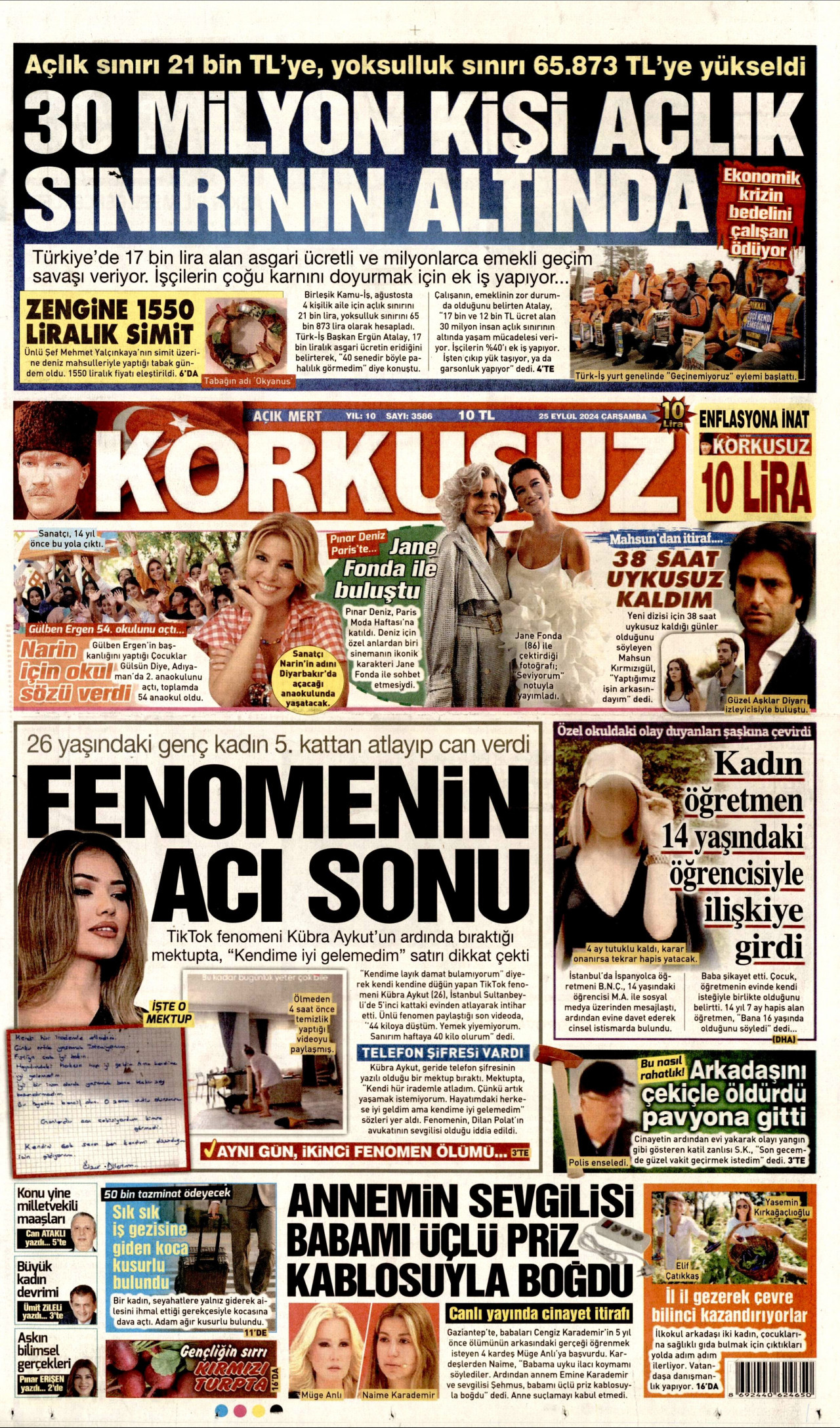 KORKUSUZ gazetesinin 25 Eylül 2024 tarihli birinci sayfası