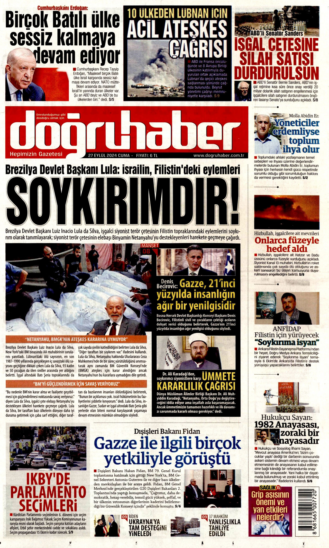DOĞRU HABER gazetesinin 27 Eylül 2024 tarihli birinci sayfası