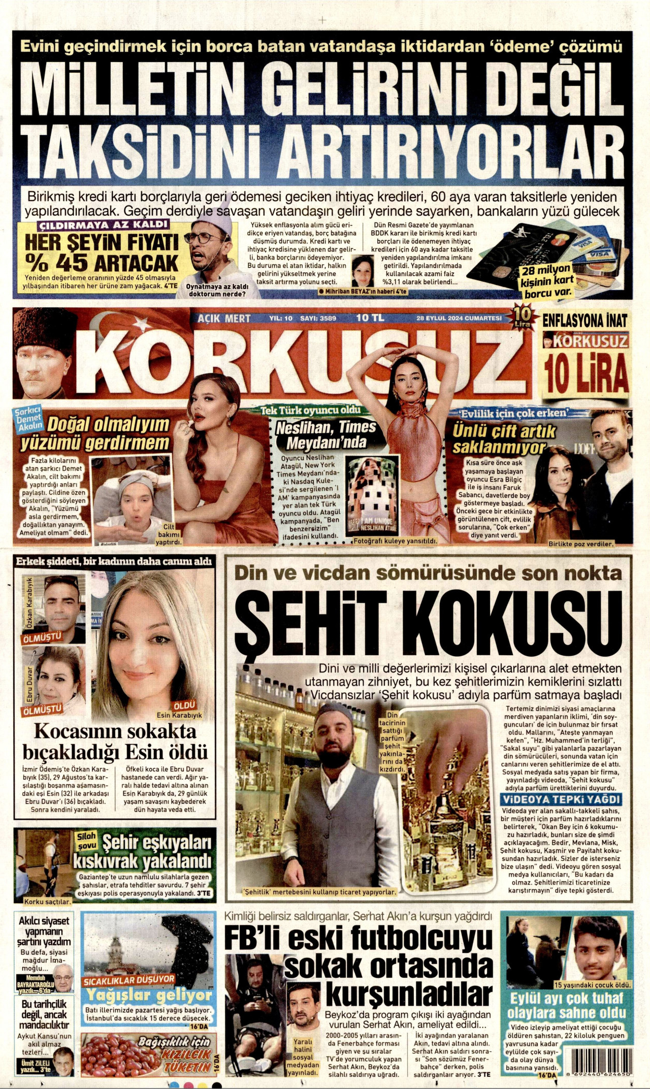 KORKUSUZ gazetesinin 28 Eylül 2024 tarihli birinci sayfası