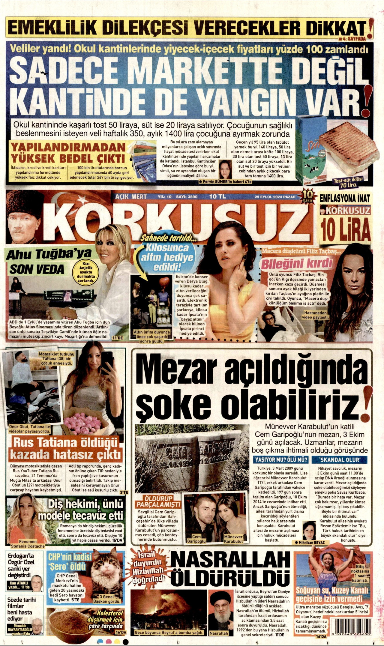 KORKUSUZ gazetesinin 29 Eylül 2024 tarihli birinci sayfası