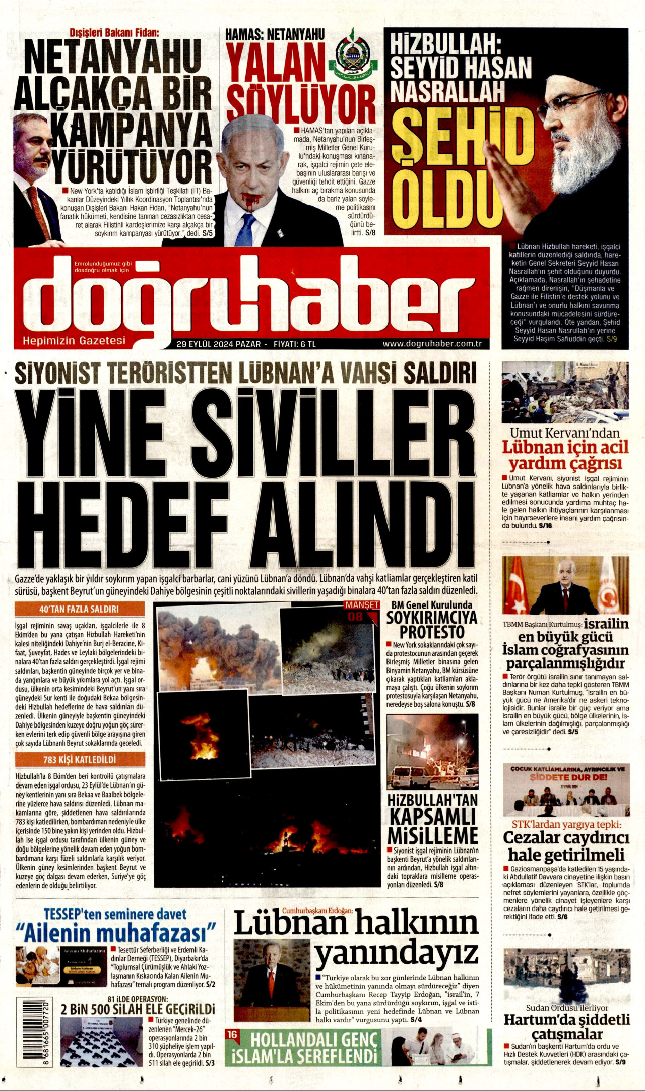 DOĞRU HABER gazetesinin 29 Eylül 2024 tarihli birinci sayfası