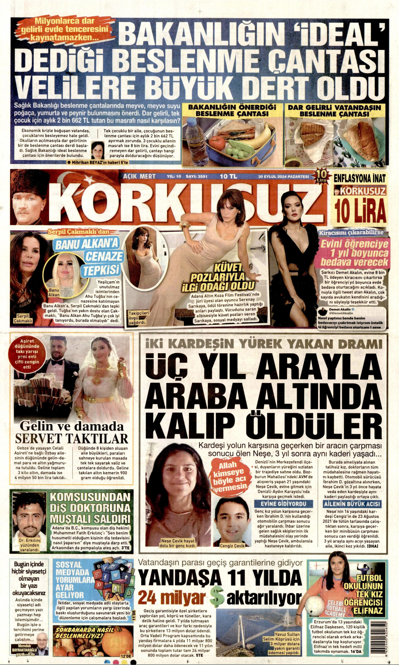 KORKUSUZ gazetesinin 30 Eylül 2024 tarihli birinci sayfası