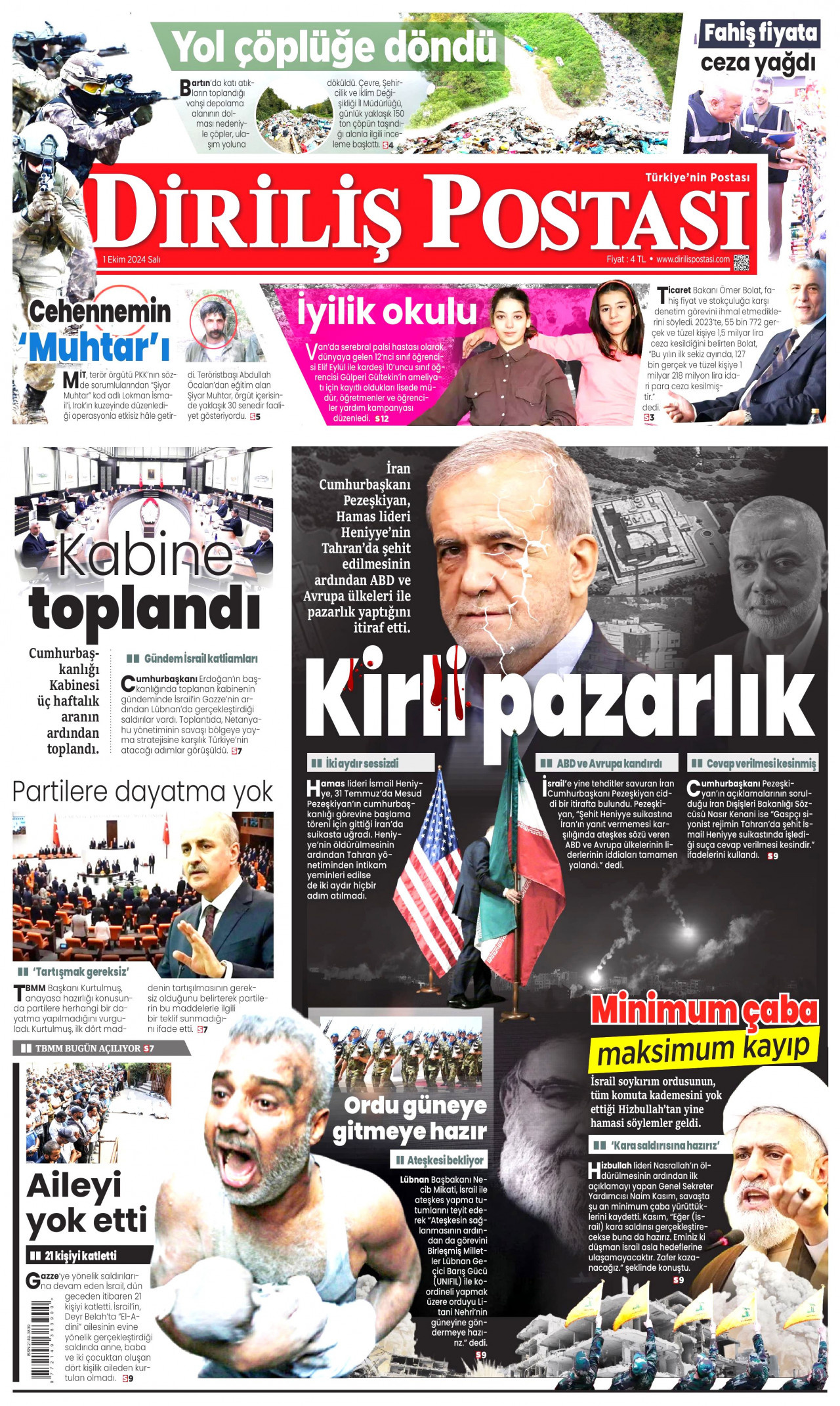 DİRİLİŞ POSTASI gazetesinin 1 Ekim 2024 tarihli birinci sayfası