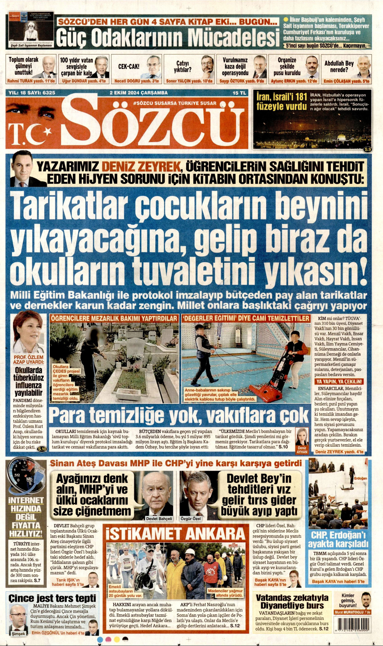 SÖZCÜ gazetesinin 2 Ekim 2024 tarihli birinci sayfası