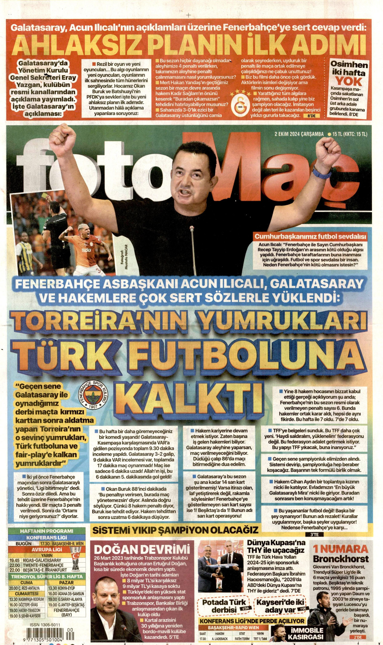 FOTOMAÇ gazetesinin 2 Ekim 2024 tarihli birinci sayfası