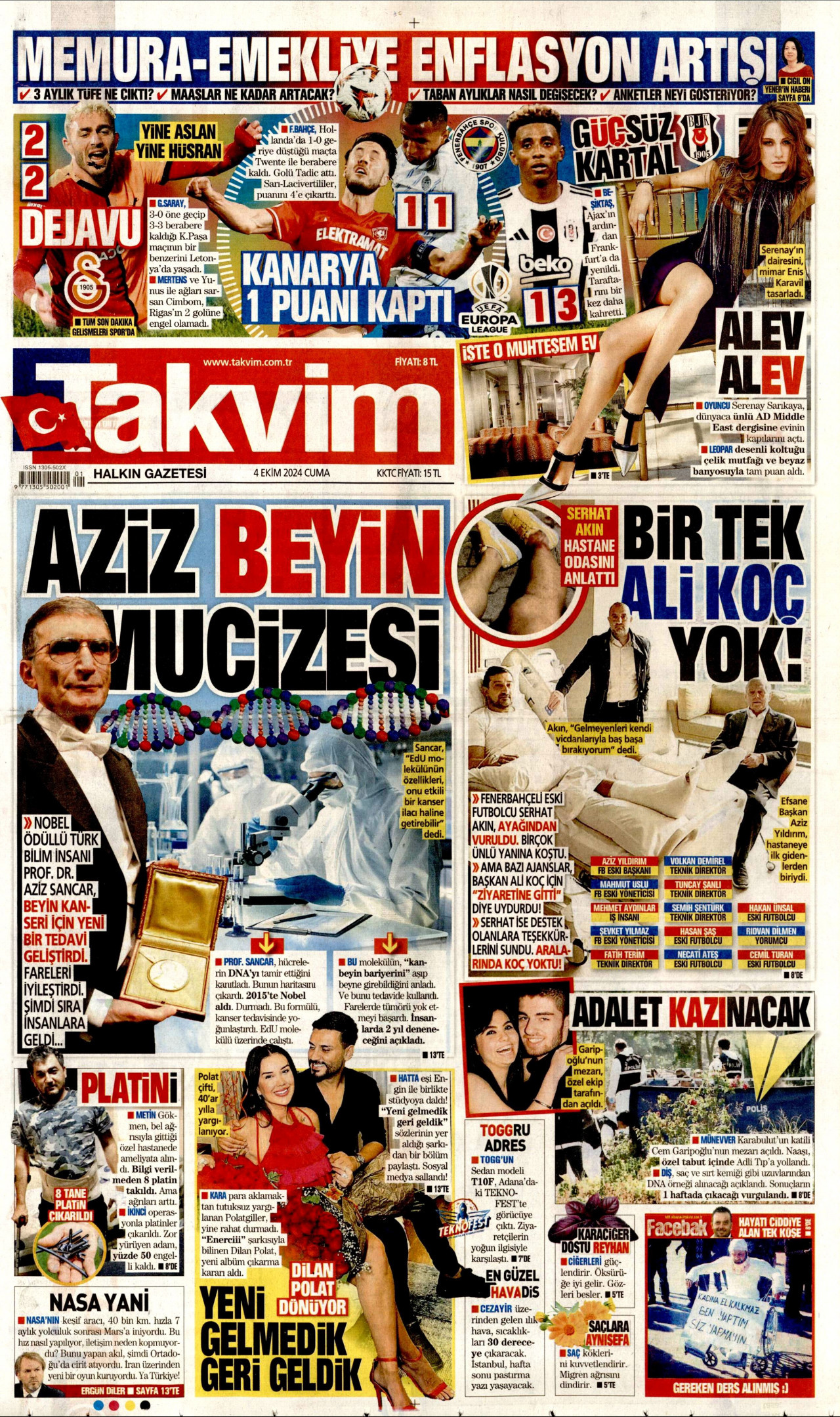 TAKVİM gazetesinin 4 Ekim 2024 tarihli birinci sayfası