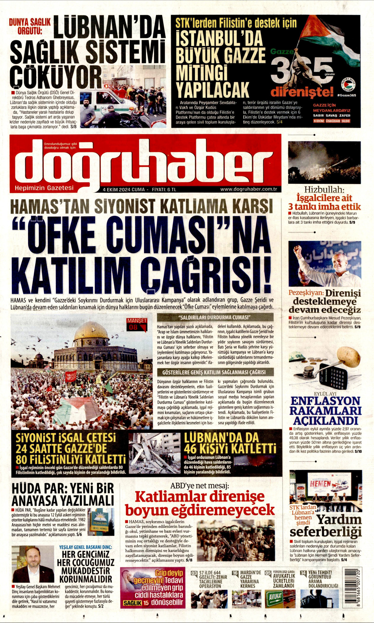 DOĞRU HABER gazetesinin 4 Ekim 2024 tarihli birinci sayfası