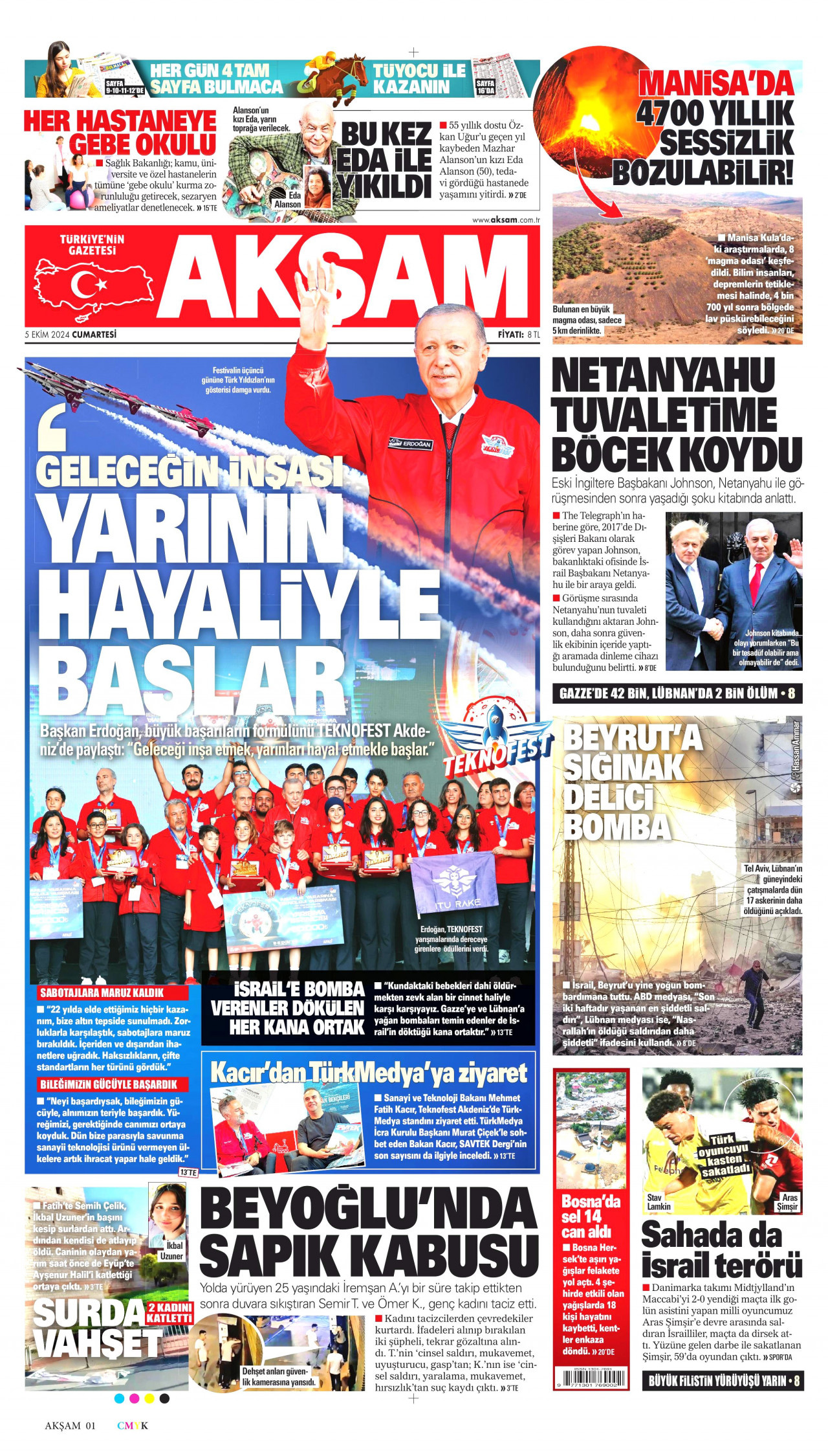 AKŞAM gazetesinin 5 Ekim 2024 tarihli birinci sayfası