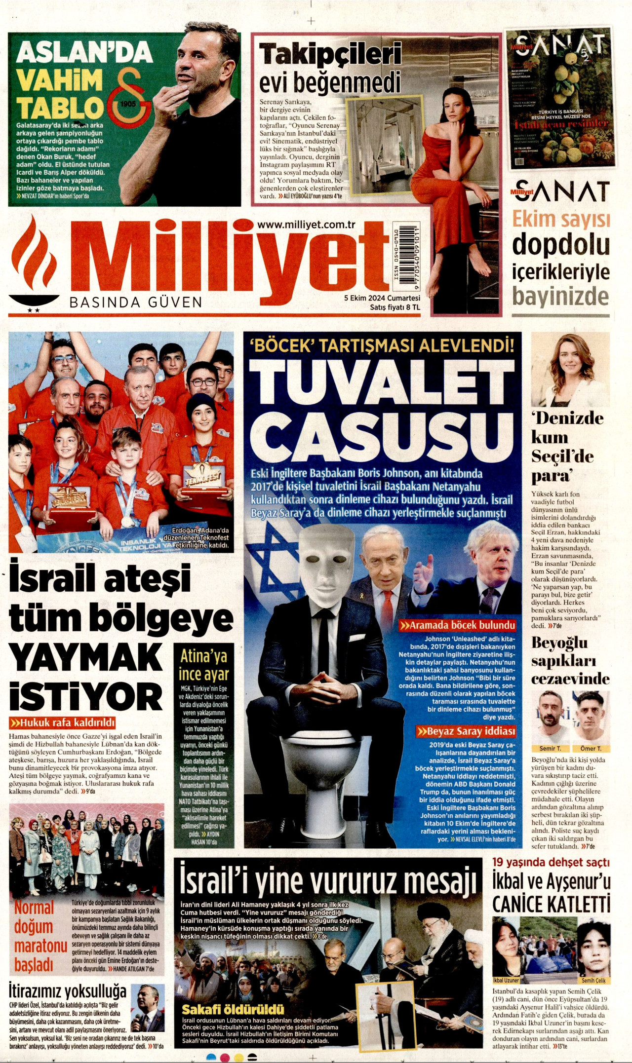 MİLLİYET gazetesinin 5 Ekim 2024 tarihli birinci sayfası