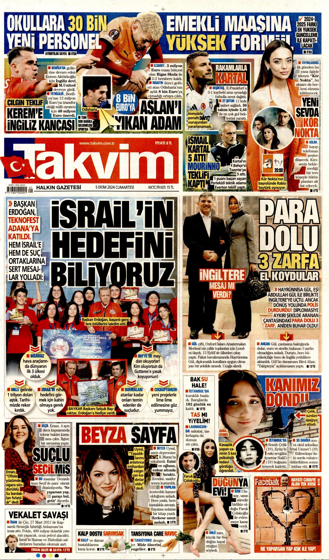 TAKVİM gazetesinin 5 Ekim 2024 tarihli birinci sayfası