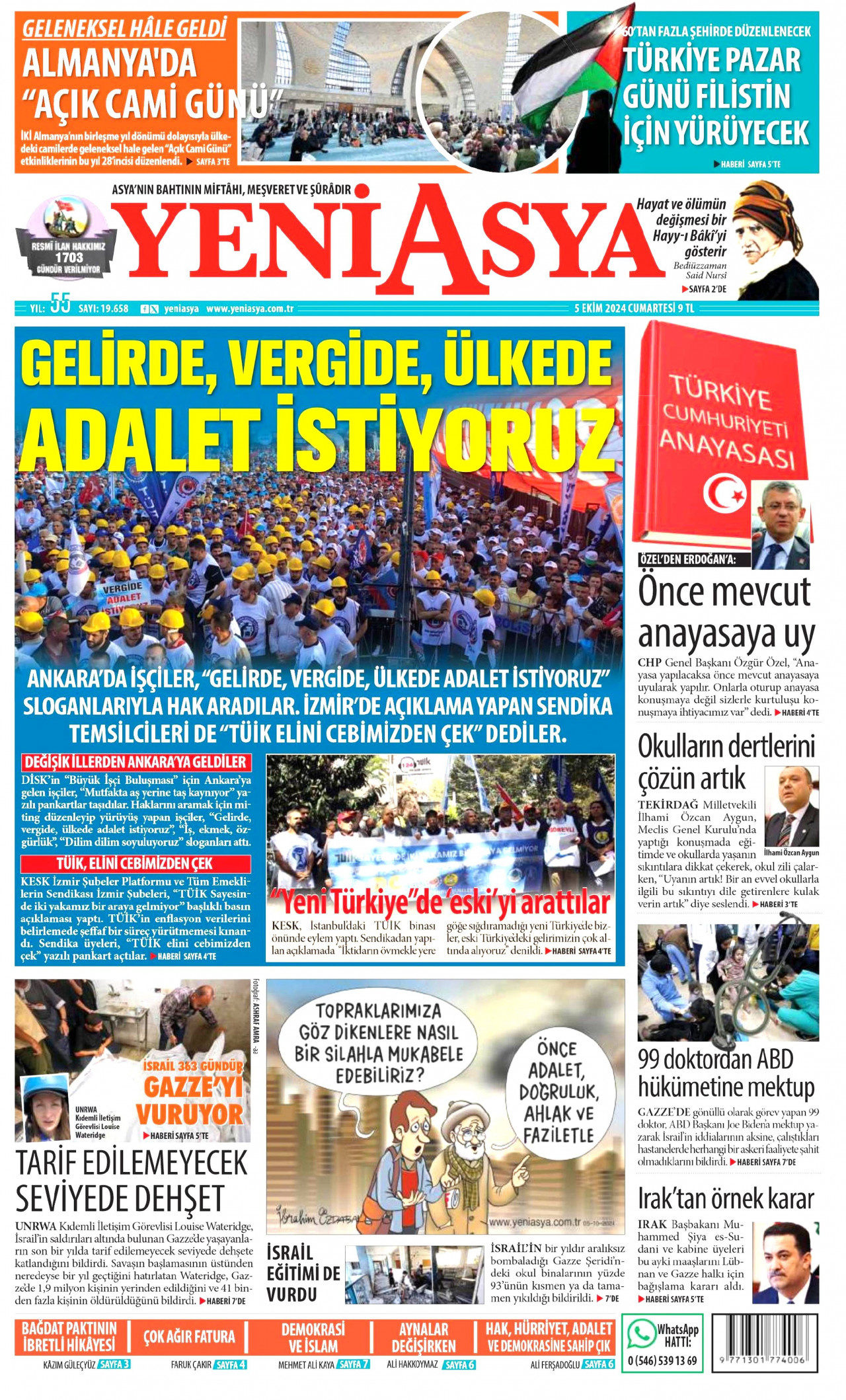YENİ ASYA gazetesinin 5 Ekim 2024 tarihli birinci sayfası