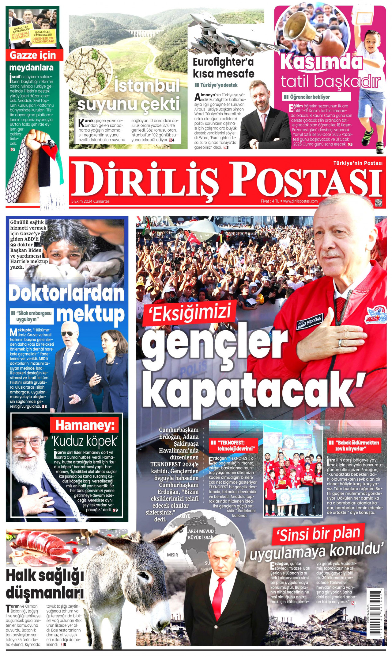 DİRİLİŞ POSTASI gazetesinin 5 Ekim 2024 tarihli birinci sayfası