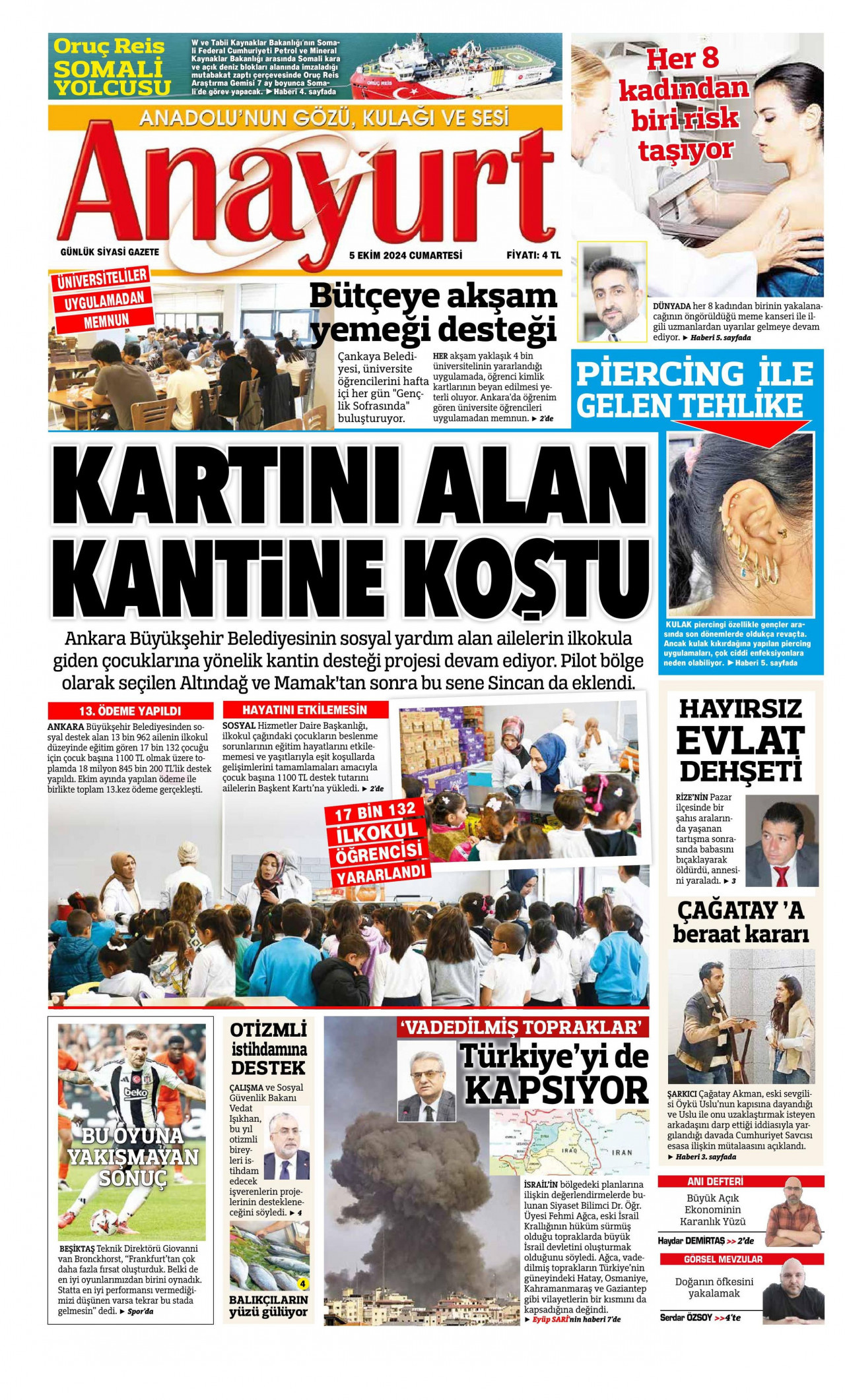 ANAYURT gazetesinin 5 Ekim 2024 tarihli birinci sayfası
